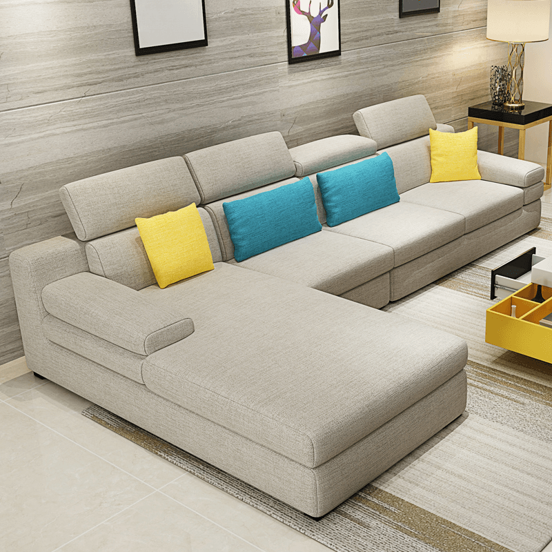 L-Shape Sofa Chaise with Left Hand Facing Orientation, Standard Foam Seat, Adjustable Headrest, and Concealed Support