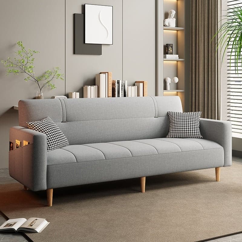 Trendy Solid Color Convertible Sofa in Light Gray/Butter Color/Coffee with Arm, 4-seater/Seats 3/2 People, Receptacle Storage, and 2 Pillows - image 5