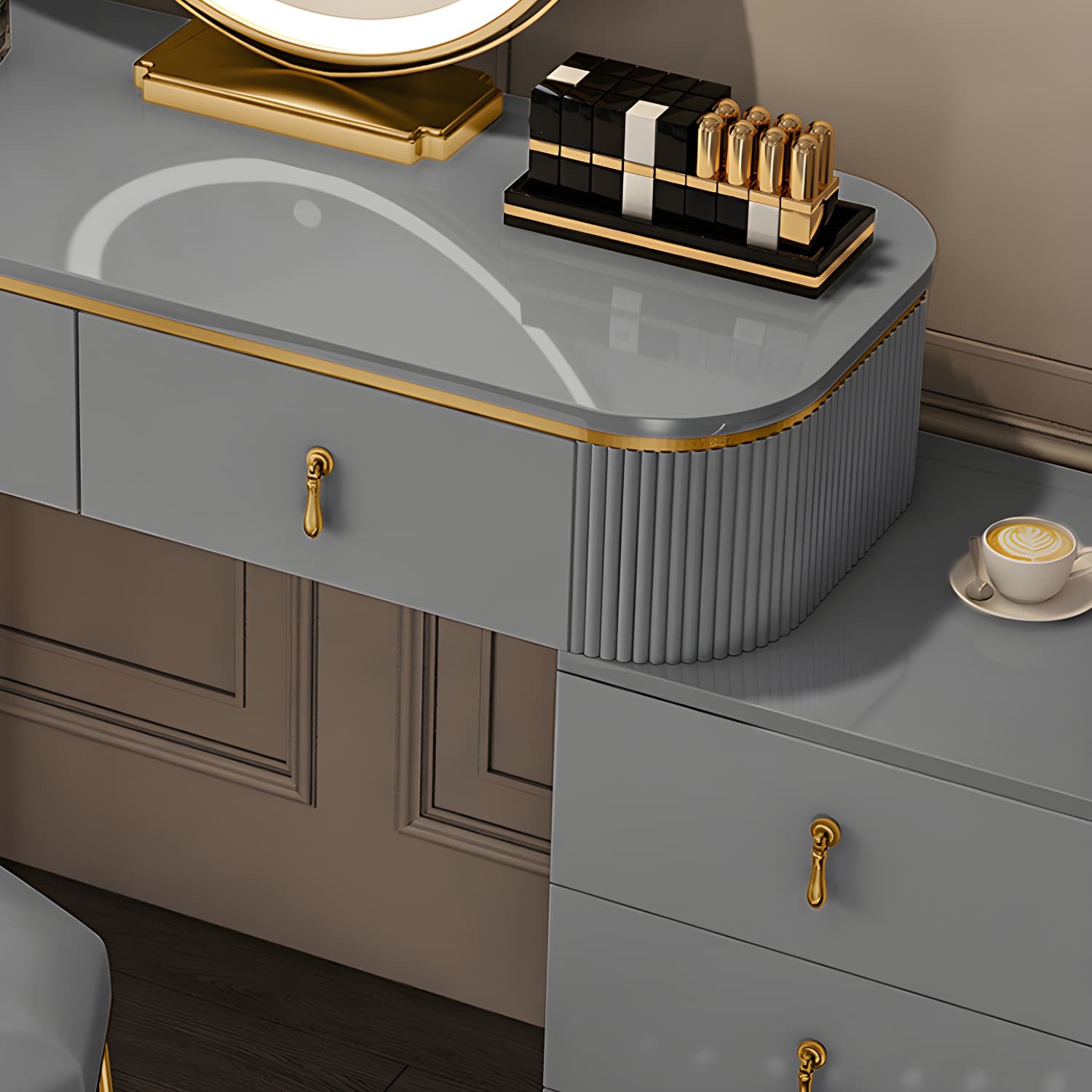 Gold Base Makeup Counter 15.74" Wide Vanity Tables with Storage Drawers - image 9