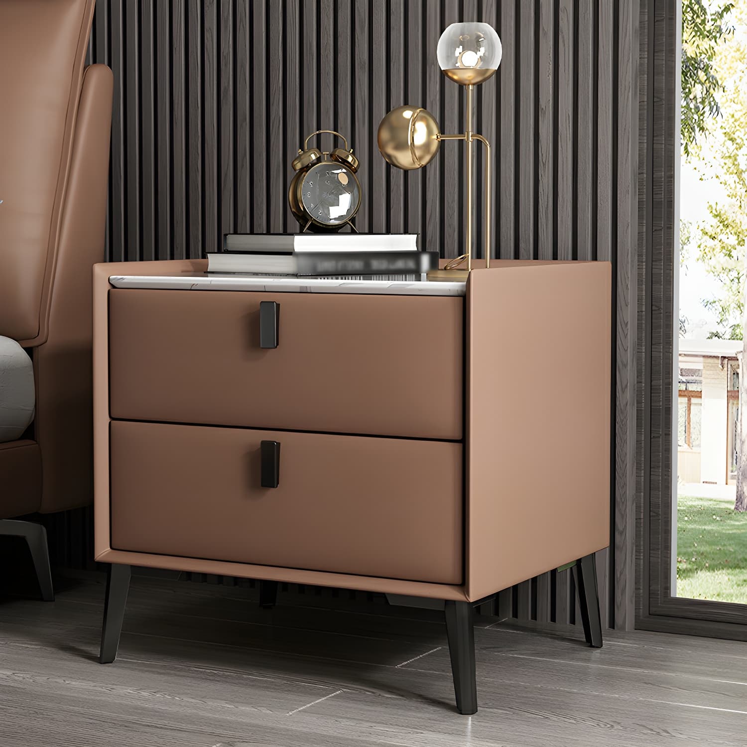 Contemporary 4 Legs Storage Drawer Nightstand with Black Handles for Bedroom - image 11