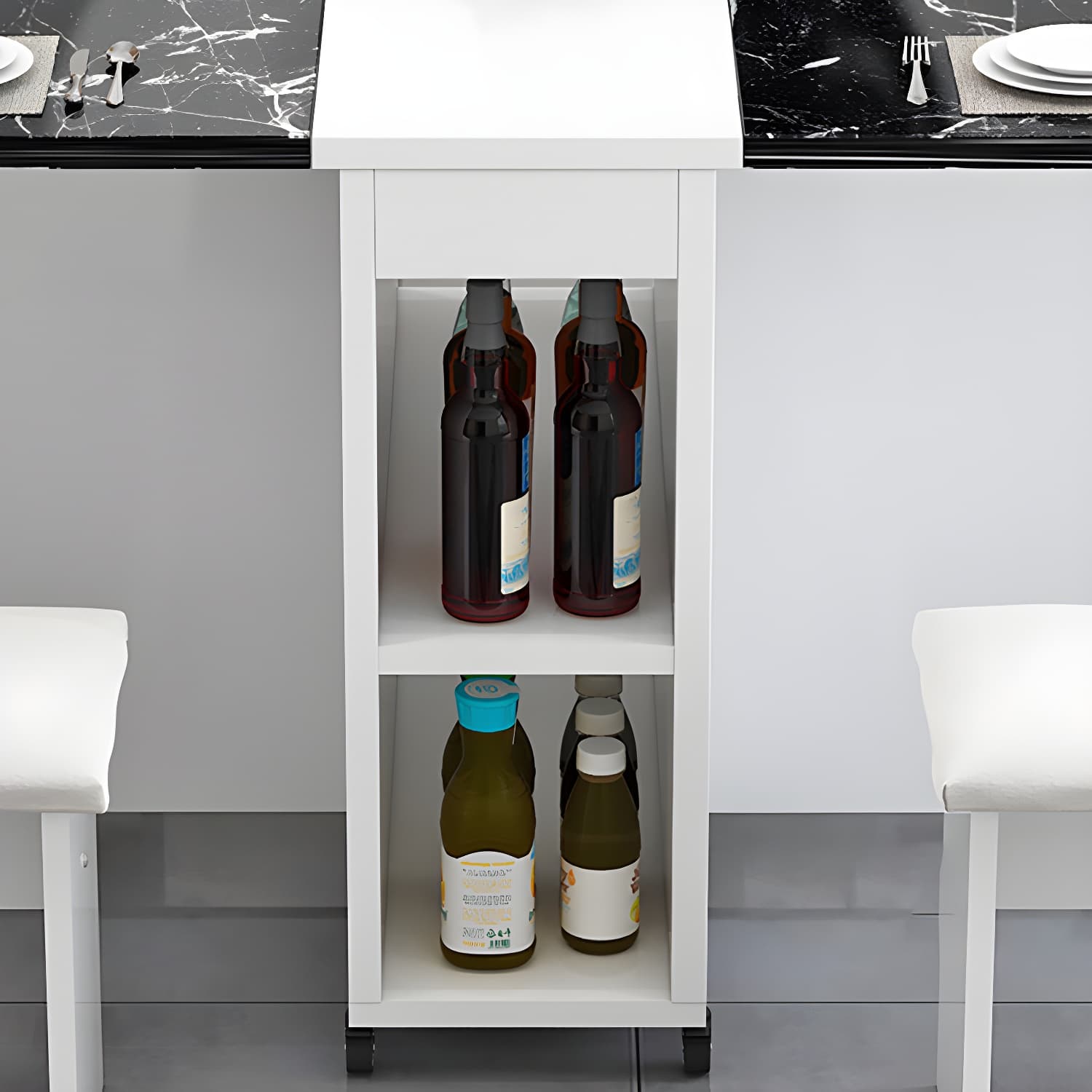 5-Piece Modern Wood Dining Set with Rectangle Table and White Backless Stools - image 15