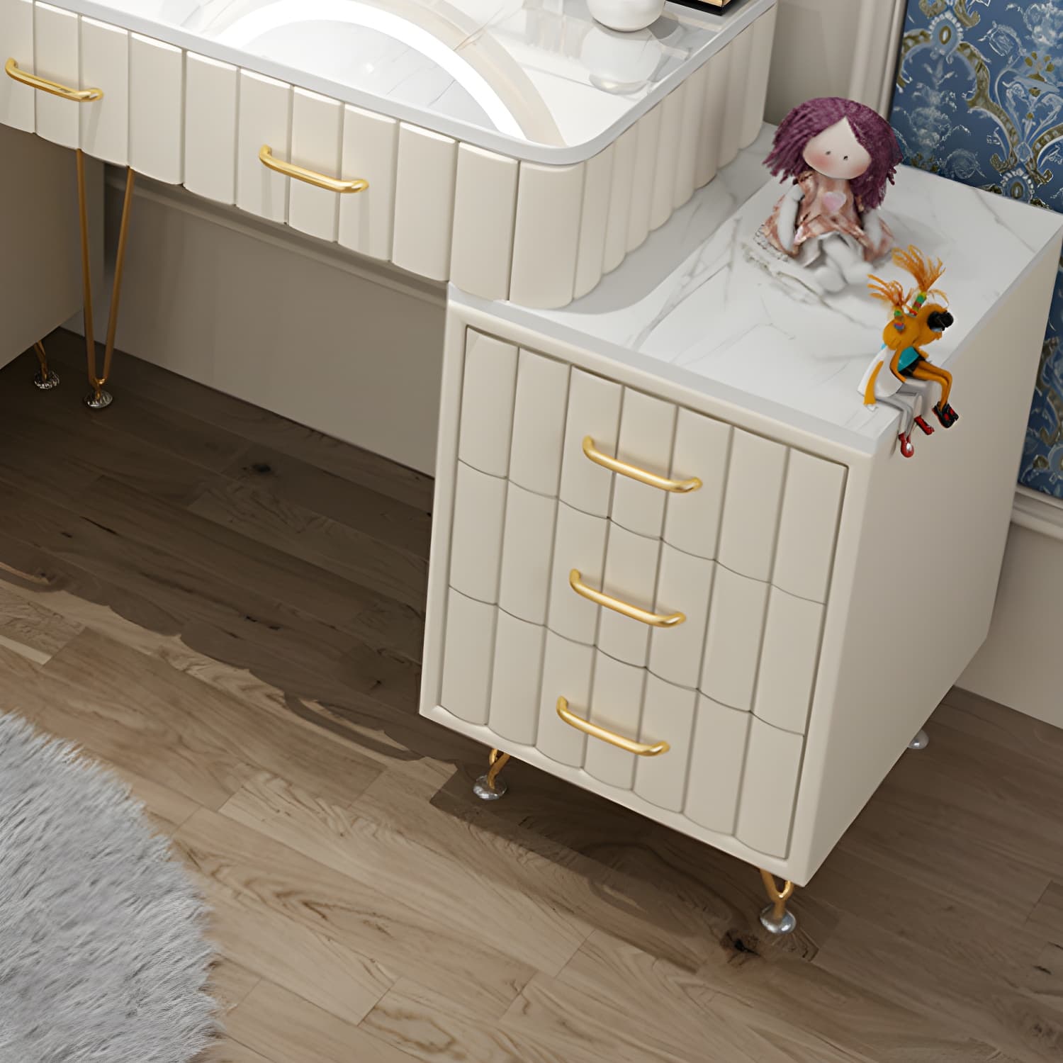 Contemporary With Drawer Wooden Bedroom Lighted Mirror Make-up Vanity - image 12