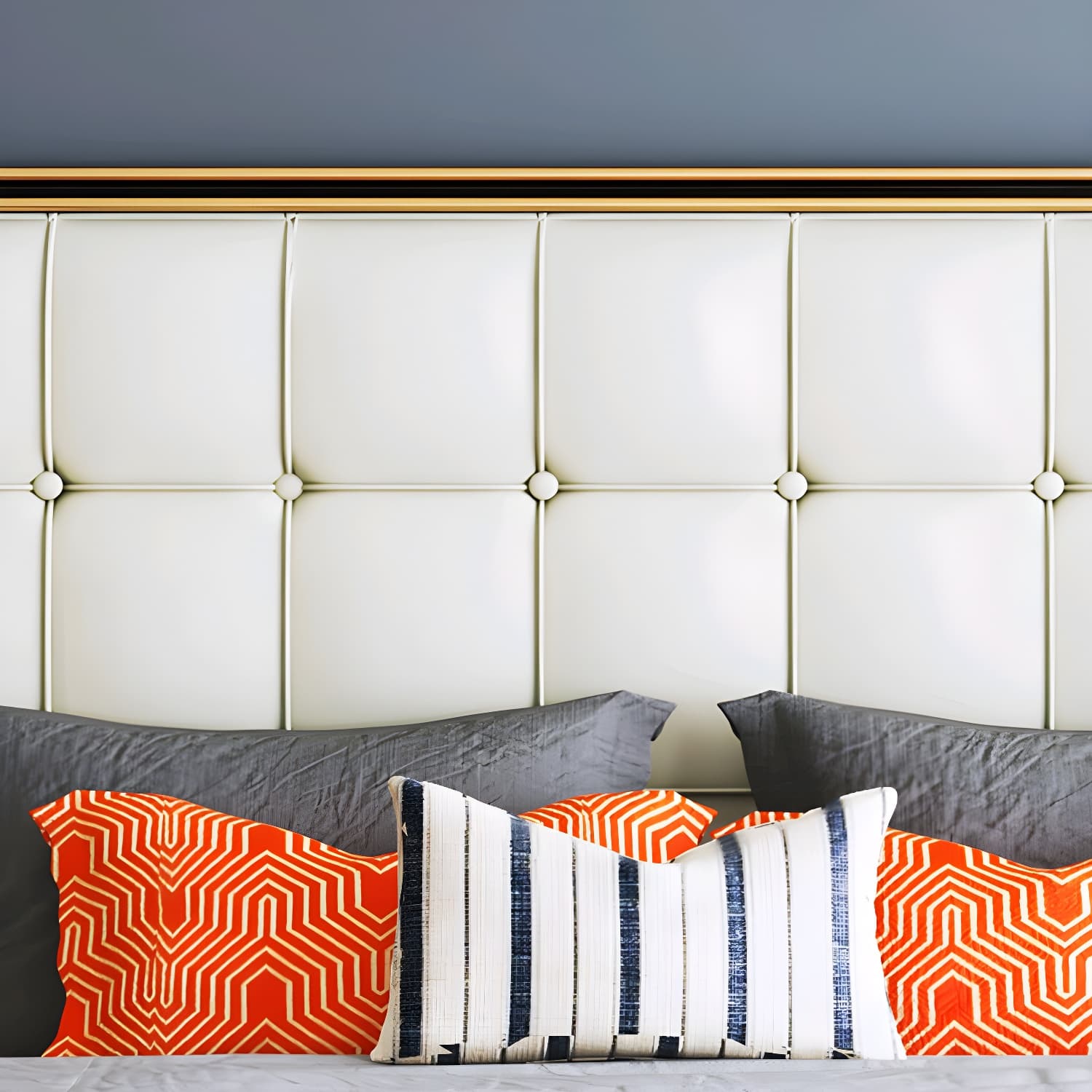 Modern Standard Bed with Tufted Upholstered Headboard and Soild Wood Legs - image 8