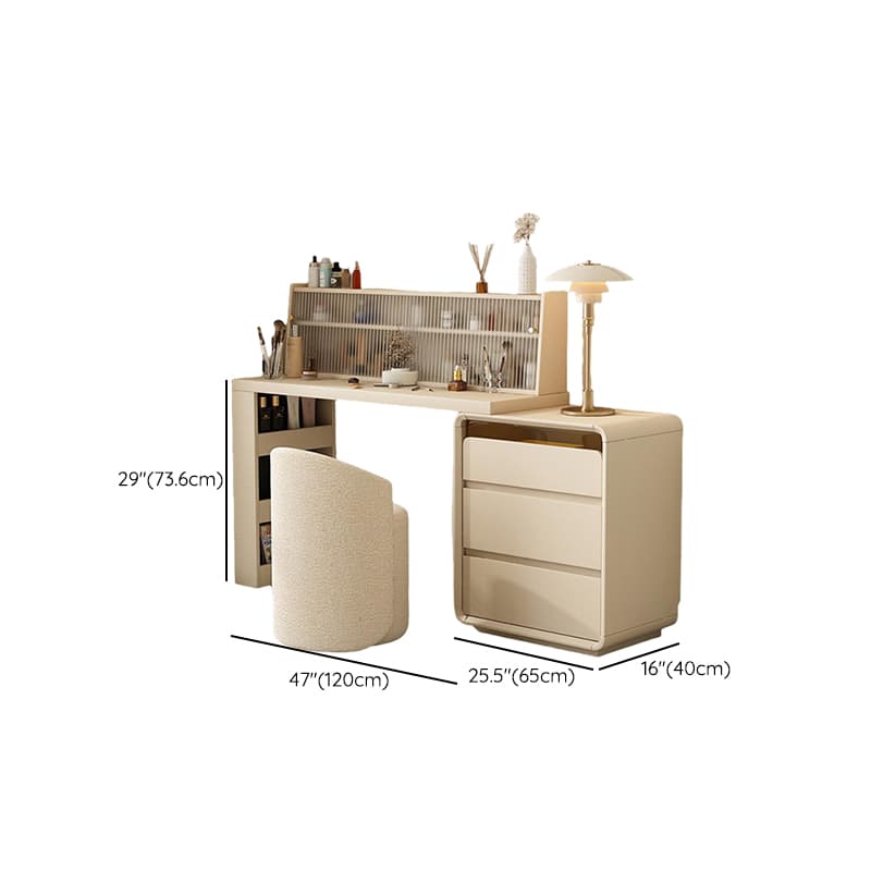 Simplistic Large Vanity Set with Lumber Table Top, White Seat, and Scalable Design Featuring 6/3/9 Drawers - image 15