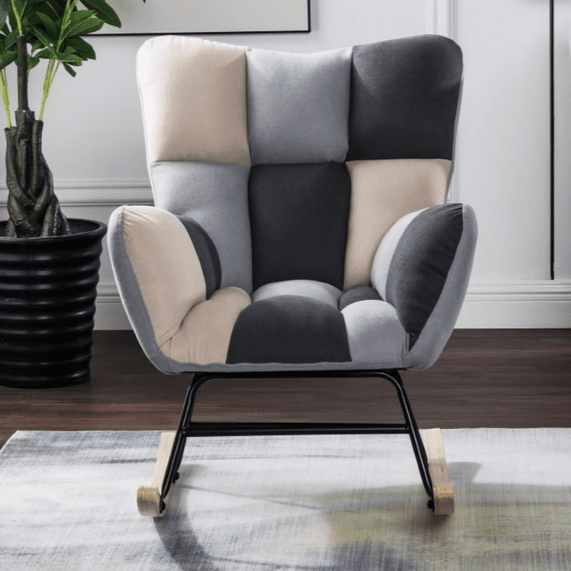 Simplistic Scratch-immune Padded Recessed Arm Ottoman Upholstered 2 Piece Set Bedroom Rocking Chair