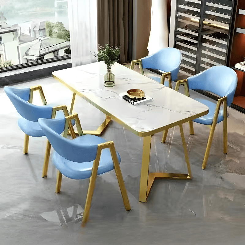 Dining Table Set in Luxurious Style with Recycled Wood Top and Sleighing Base - image 5