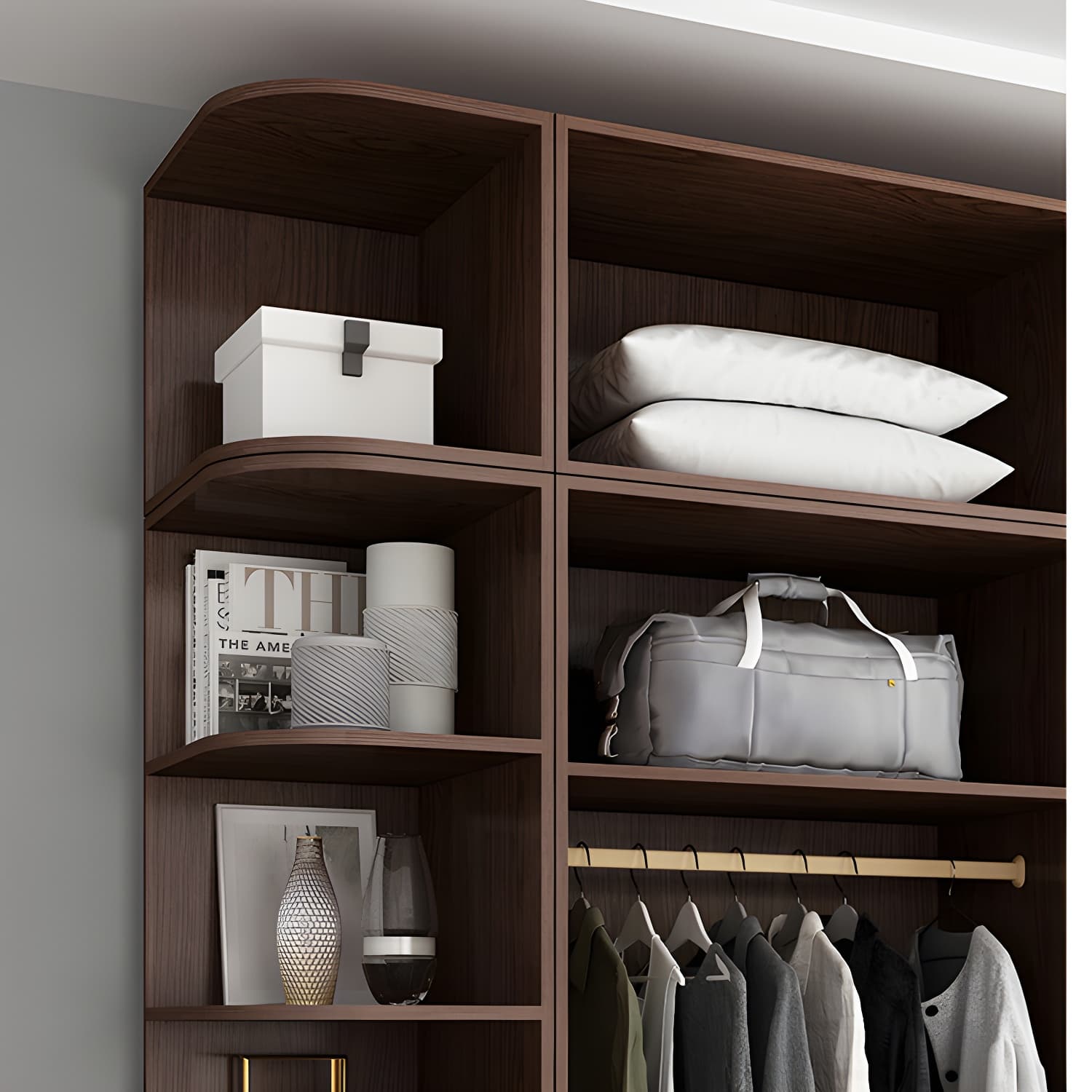 Traditional Wood Wardrobe Armoire with Drawers, Shelves, and Clothing Rod - image 9