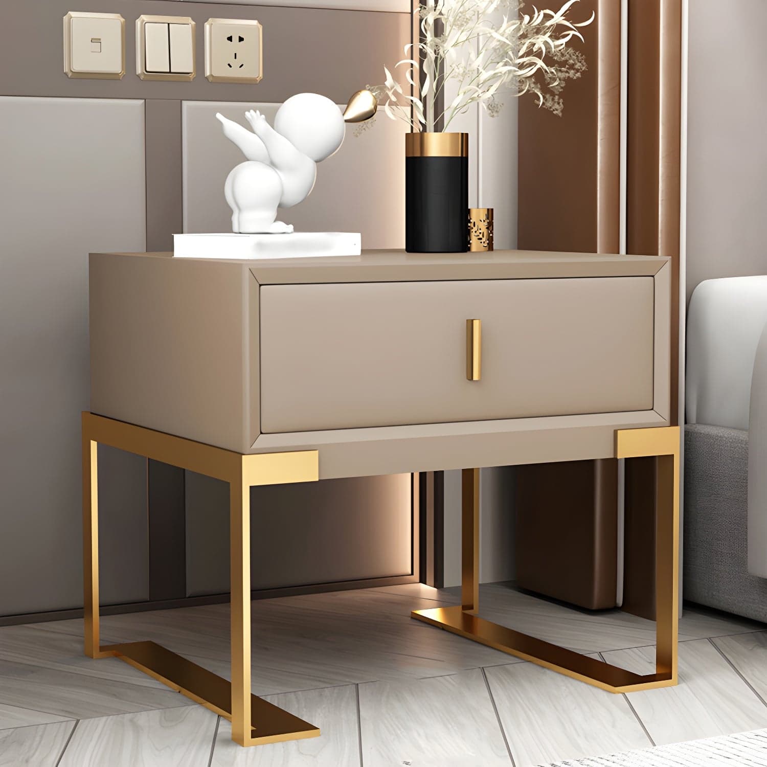 20'' Tall Glam Accent Table Nightstand Drawer Storage Faux Leather Nightstand with Legs - image 5