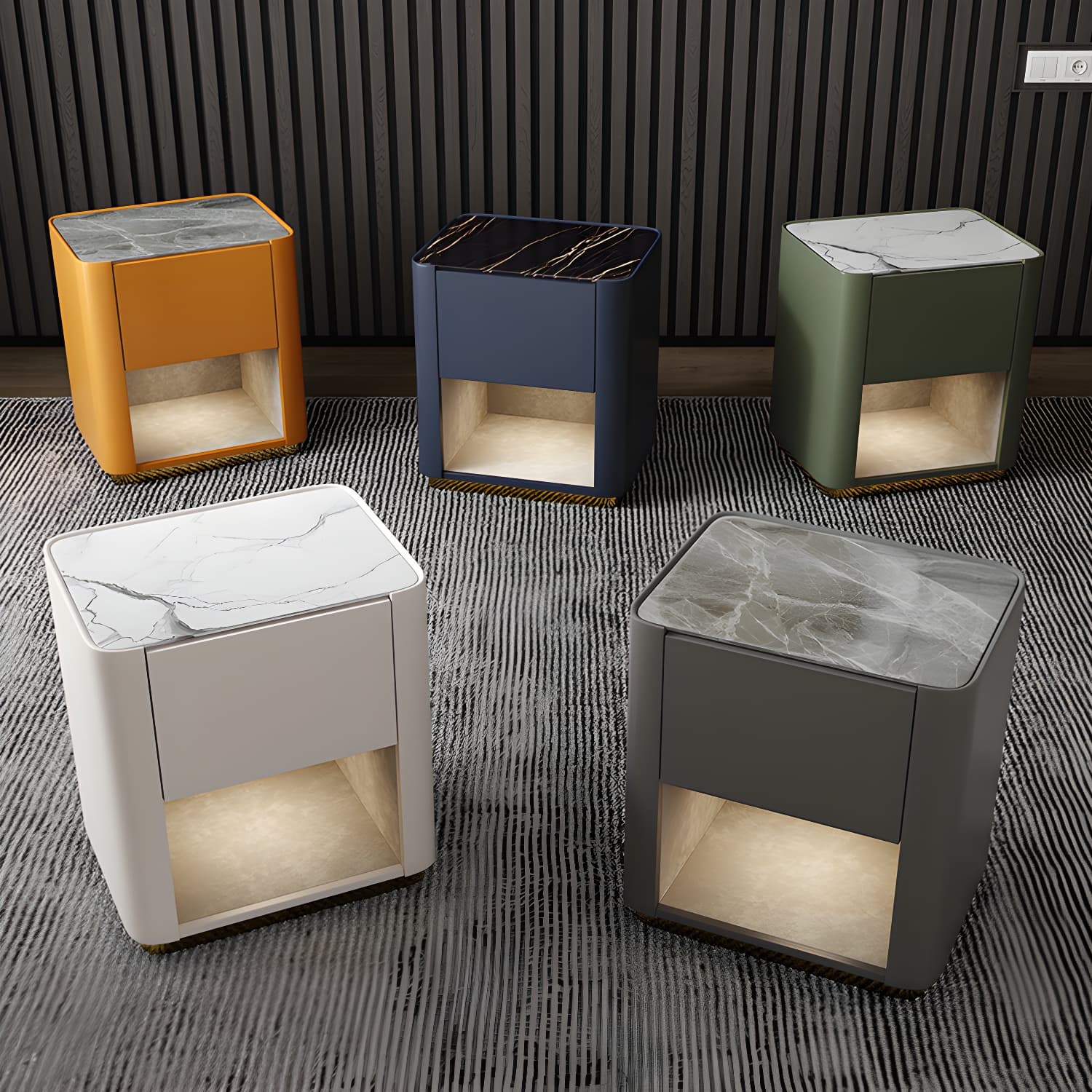 Modern Solid Wood and Slate Night Table Drawer Storage Bed Nightstand - image 15