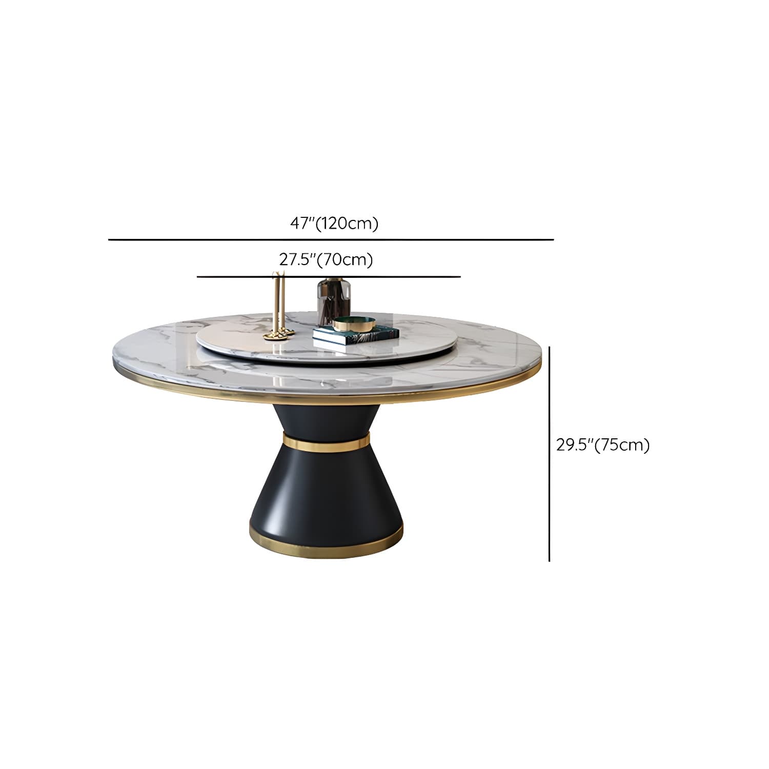 Glam Round Marble Dining Set in White with Black Metal Pedestal Base - 1/5/7 Piece Set - image 12