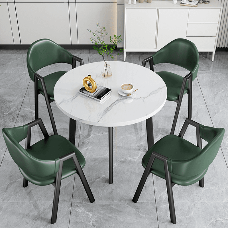 Dining Table Set with Rounded Shape and Padded Chair Back, Featuring Armrest and White Separable Table Top