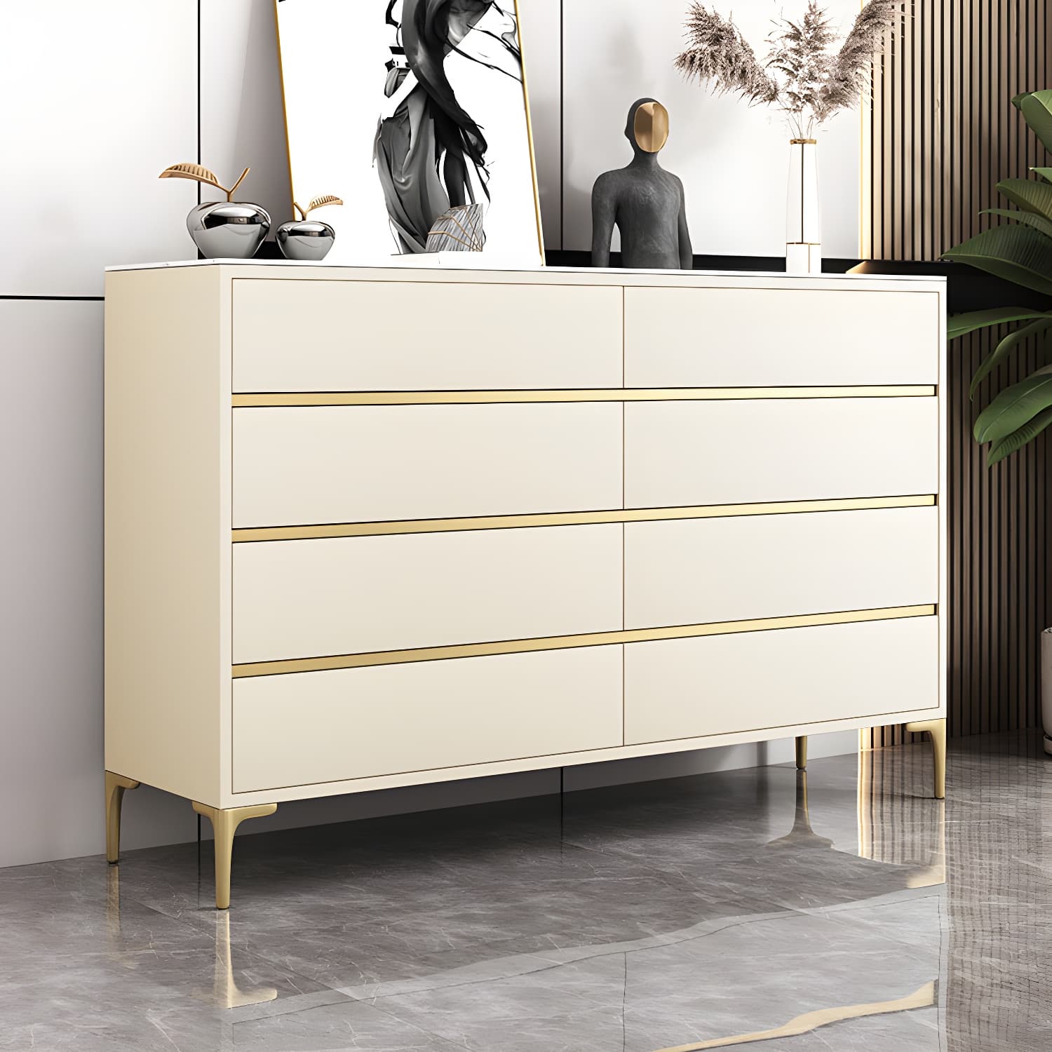 Glam Vertical Stone Storage Chest Bedroom Chest with 8 Drawers