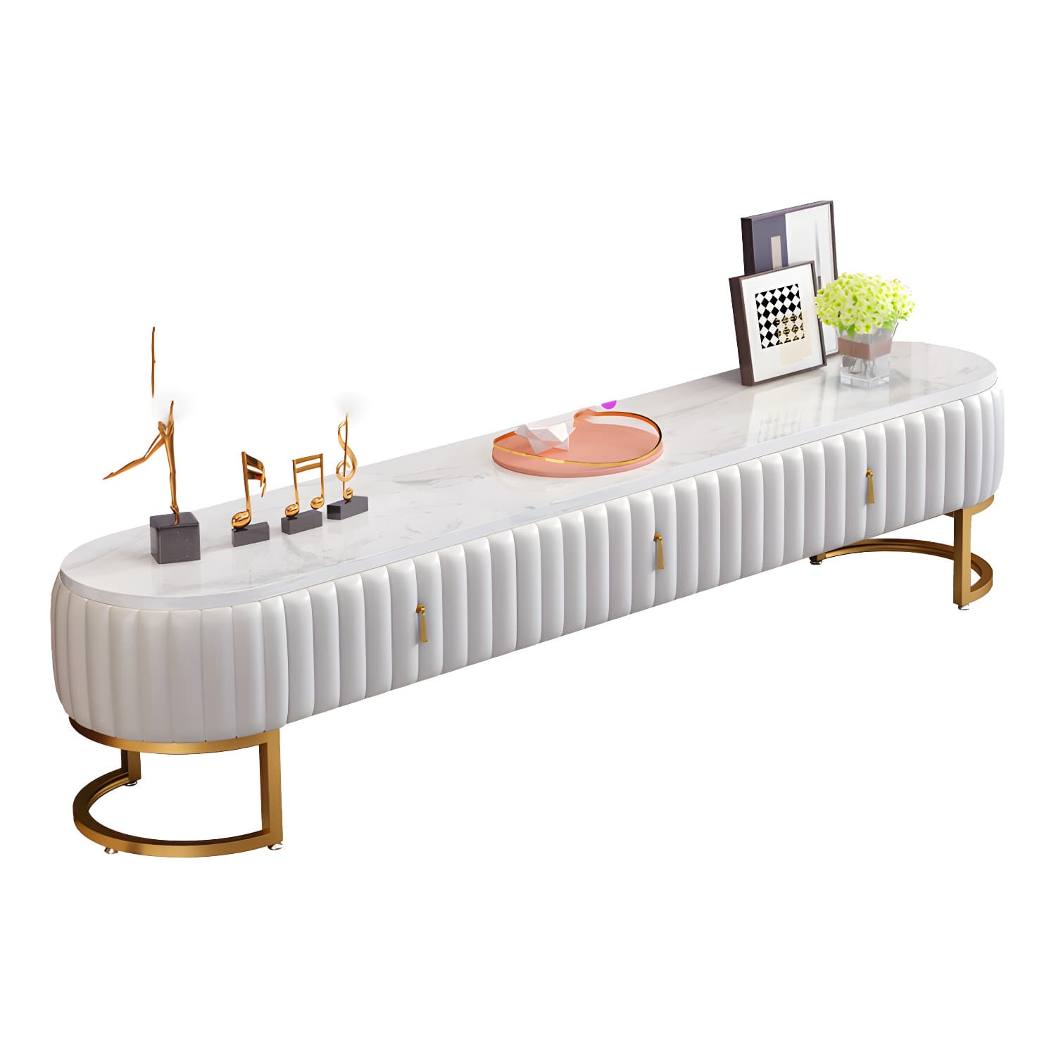 Scandinavian TV Stand Imitation Marble Enclosed Storage TV Console with Drawers - image 5