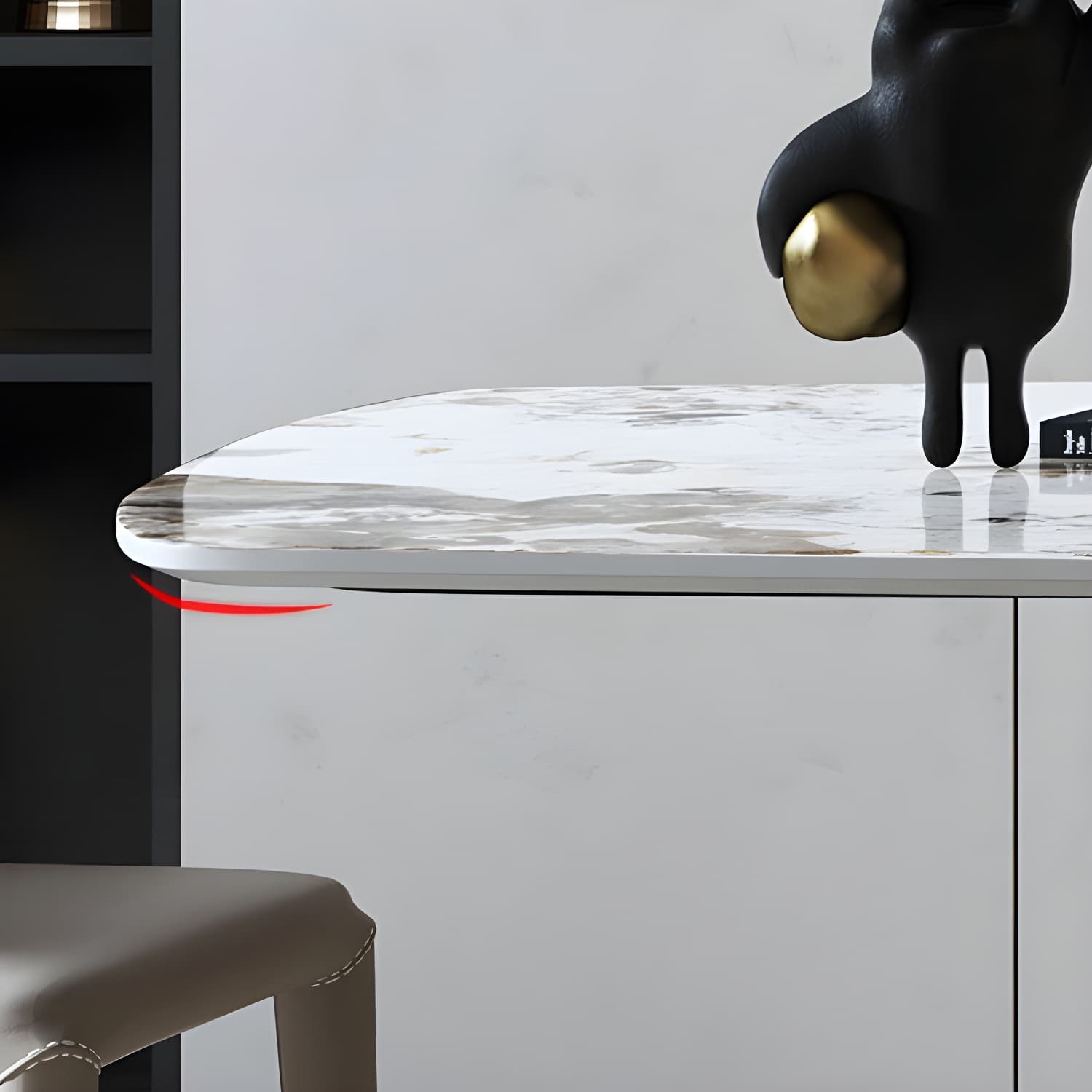 Rectangle White Stone Glam Dining Table with Steel Pedestal Base - image 7