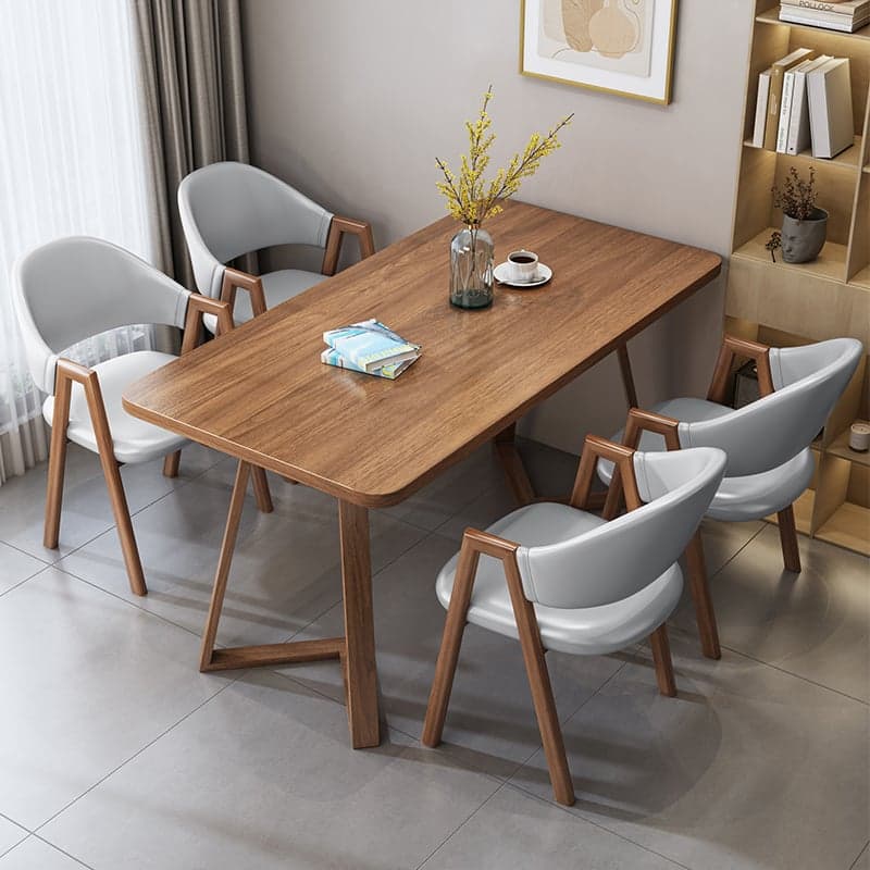 Dining Table Set with Recycled Wood Top and Sleighing Base, Padded Chair with Back and Armrest, 5-piece in Auburn - image 10