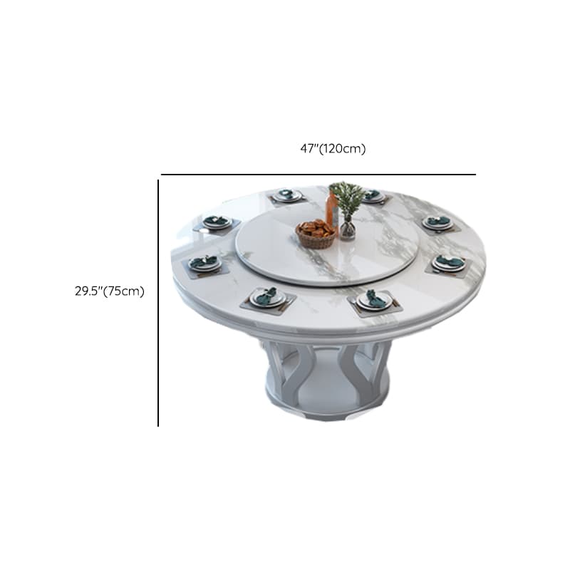 Simplistic Genuine Marble Orbicular Dining Table Set with Stump Base, Back Support, and Chalk Color - image 7