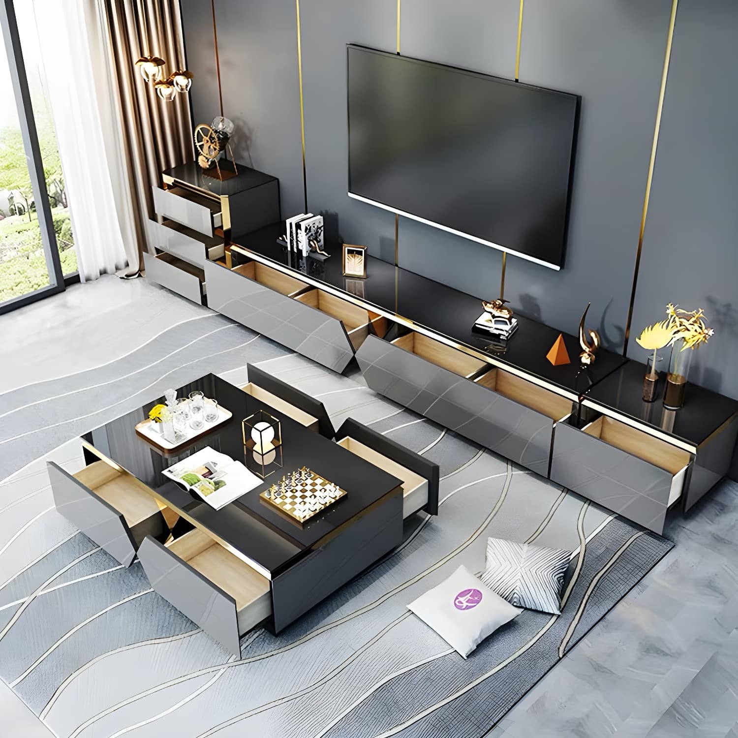 15.75-inch H Glass TV Stand Glam TV Stand for TVs with 4 Drawers Included - image 8