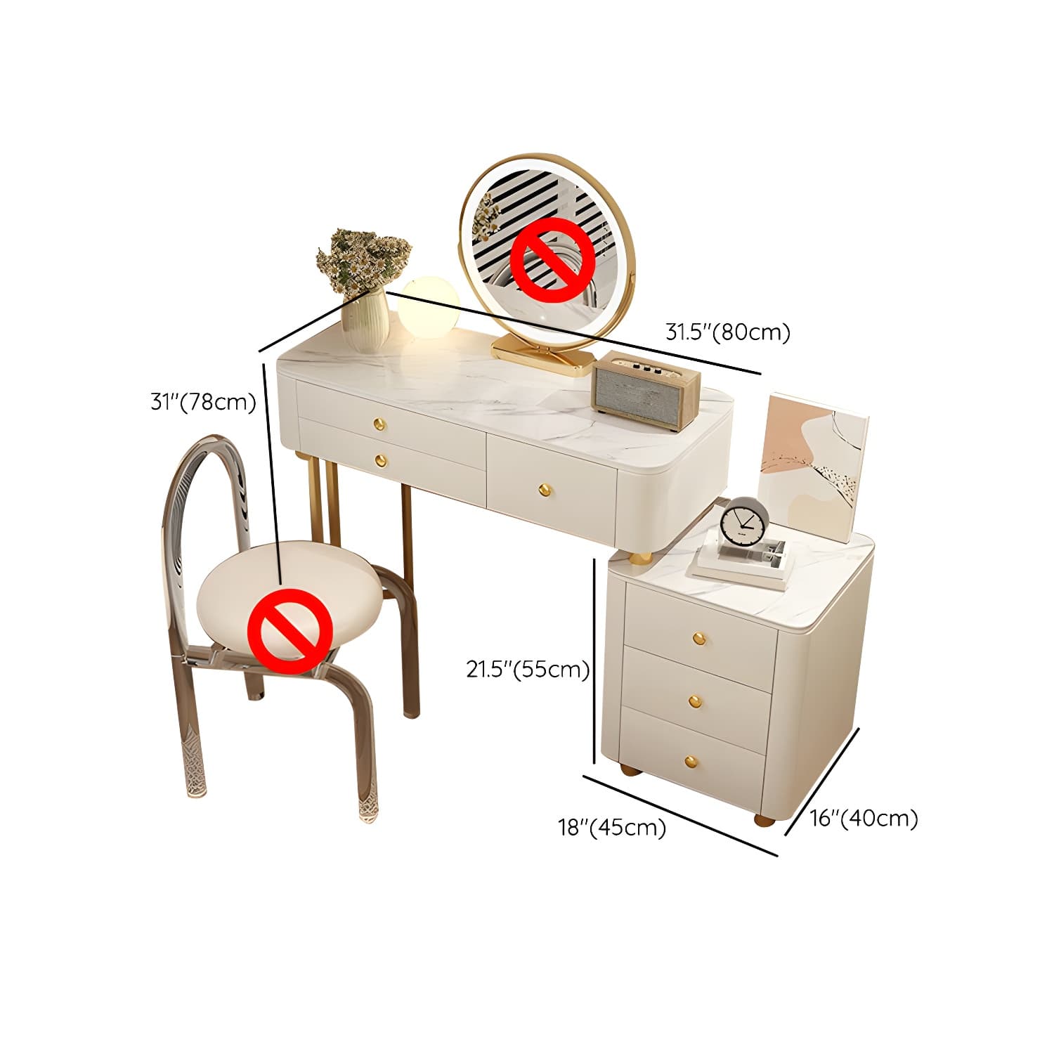 Modern Stone Top Vanity Dressing Table with 6 Drawers for Bedroom - image 9