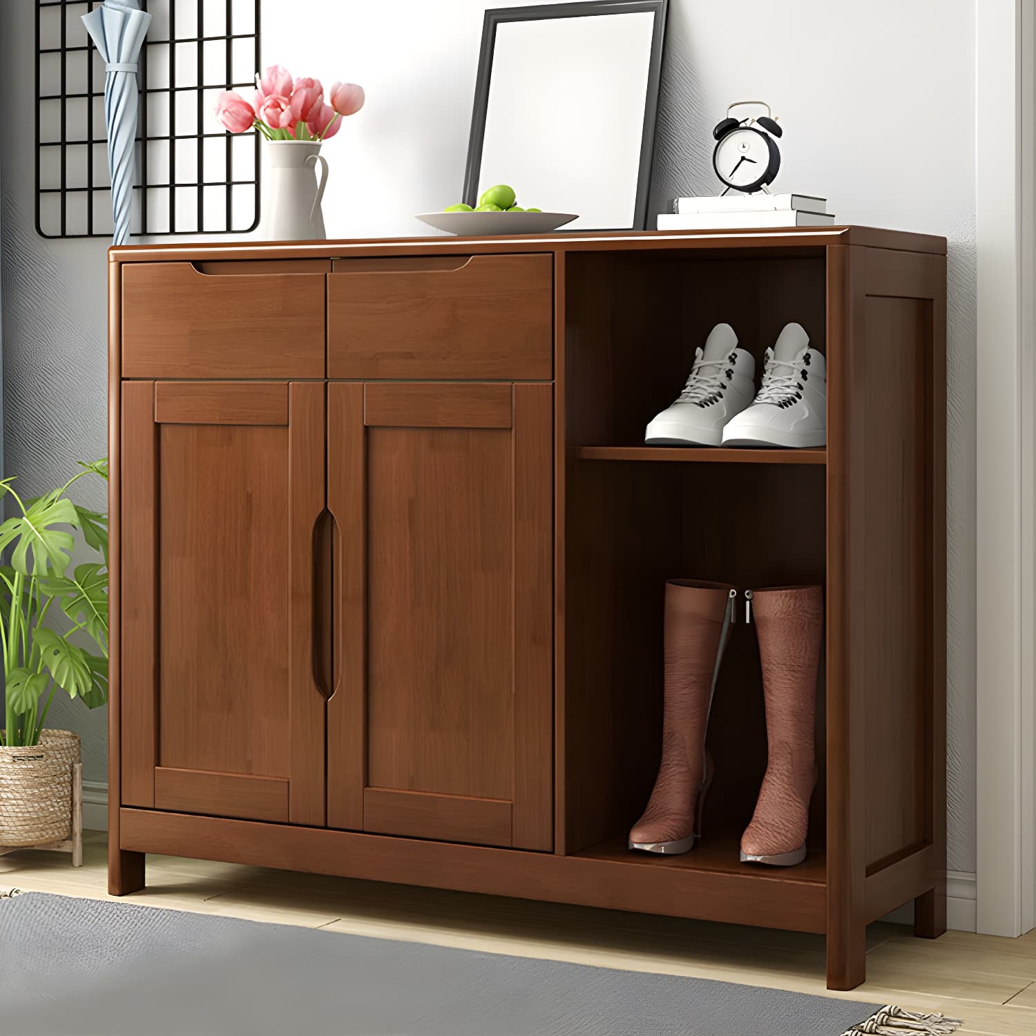 Mid-Century Cabinet with 2 Doors and 2 Drawers in Rubberwood - image 14