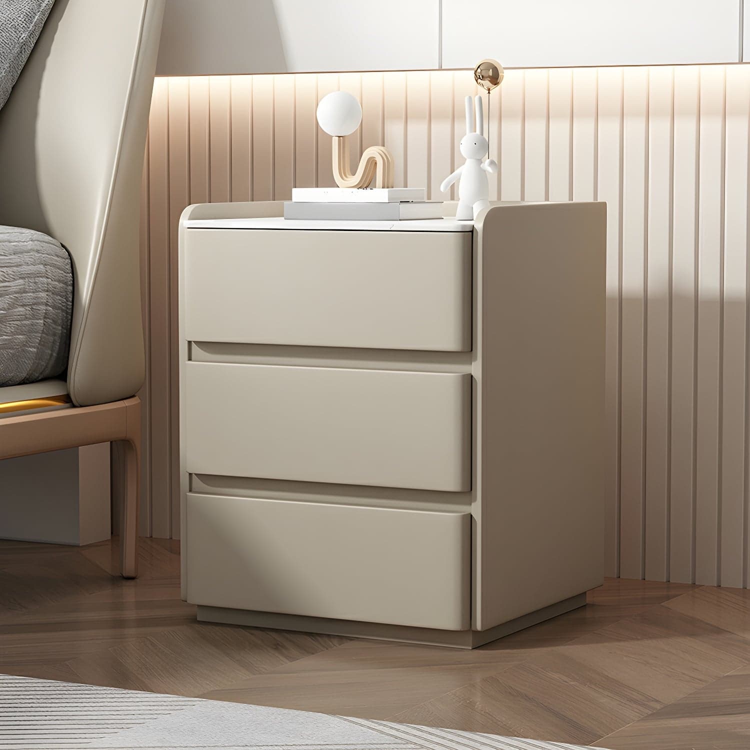 Modern Three Drawers Table Nightstand with Slate Countertop for Bedroom - image 4