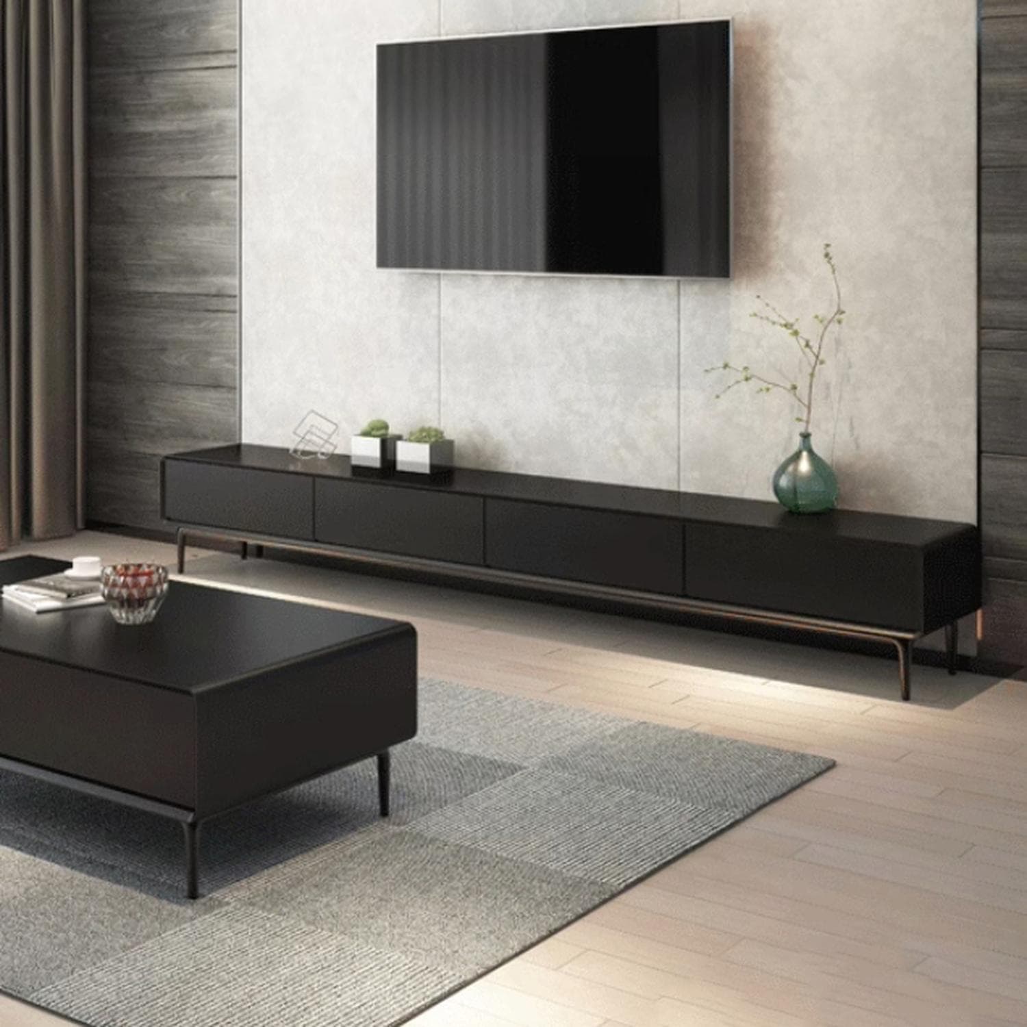 Modern Wood TV Stand with Drawers and Cable Management, Low Height, with Legs - image 11