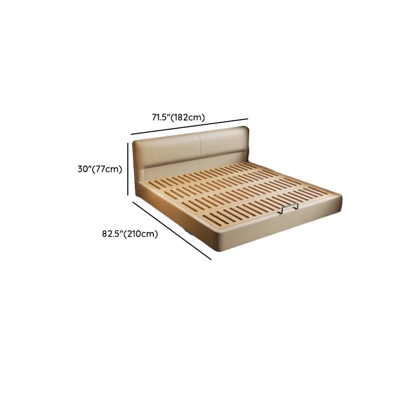 Cream Solid Color Storage Bed/Storage Panel Bed with 3 Storage Boxes, Genuine Leather Frame, Panel Headboard, and Sponge Upholstery for Living Room - image 16