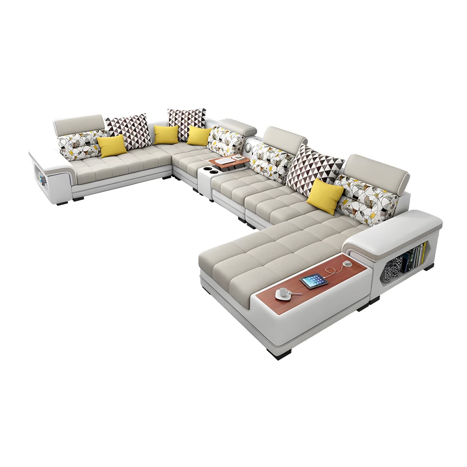 Modern Beige Sectional Sofa with Wood Frame, Pillow Back & Slipcover, Storage Included with Shelves - image 14
