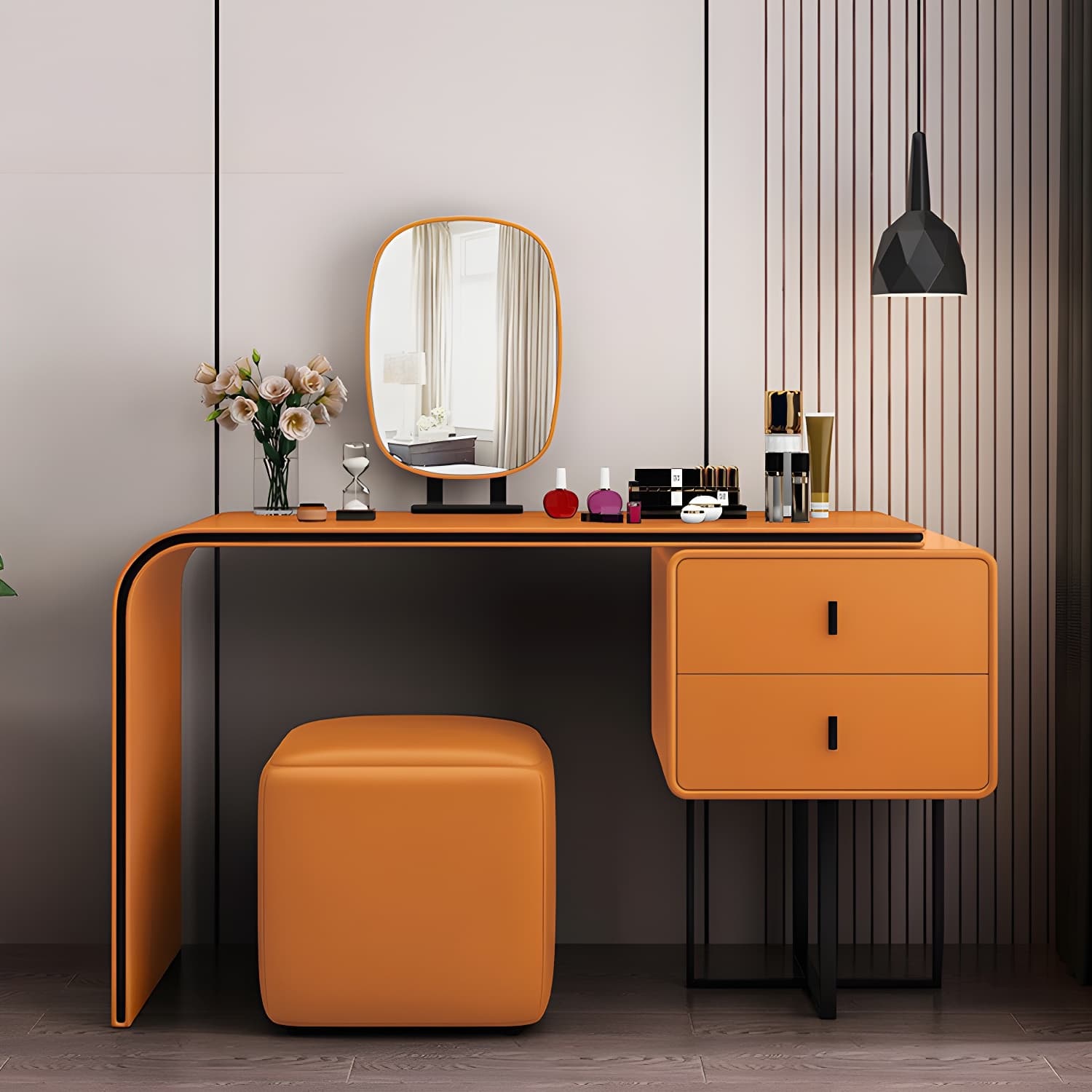 Glam Style 2-Drawer Solid Color Dressing Table Mirror Make-up Vanity - image 7