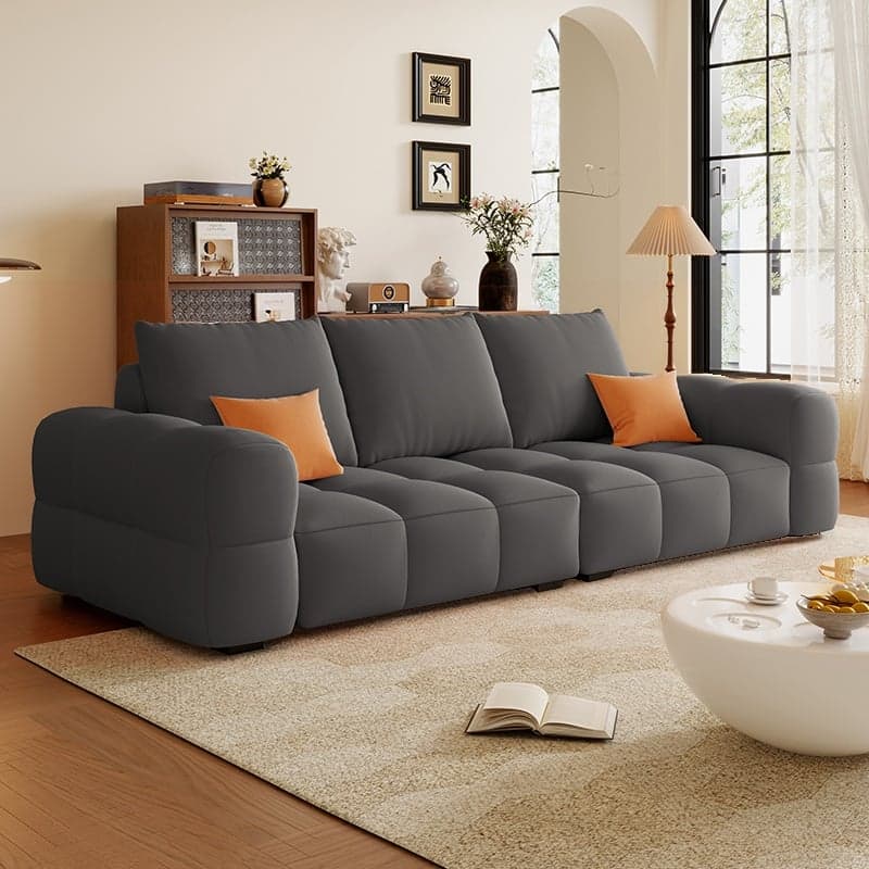 Contemporary Solid Color Tear Resistant Standard Sofa in Light Gray/Ivory/Coffee for 5/4 with 2 Pillows - image 4