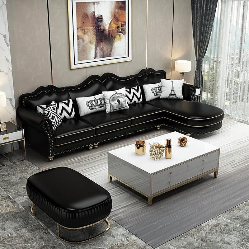 Glam Eco-Leather Flared Arm Sectional Sofa in Large Size with Nailhead Trim - image 9