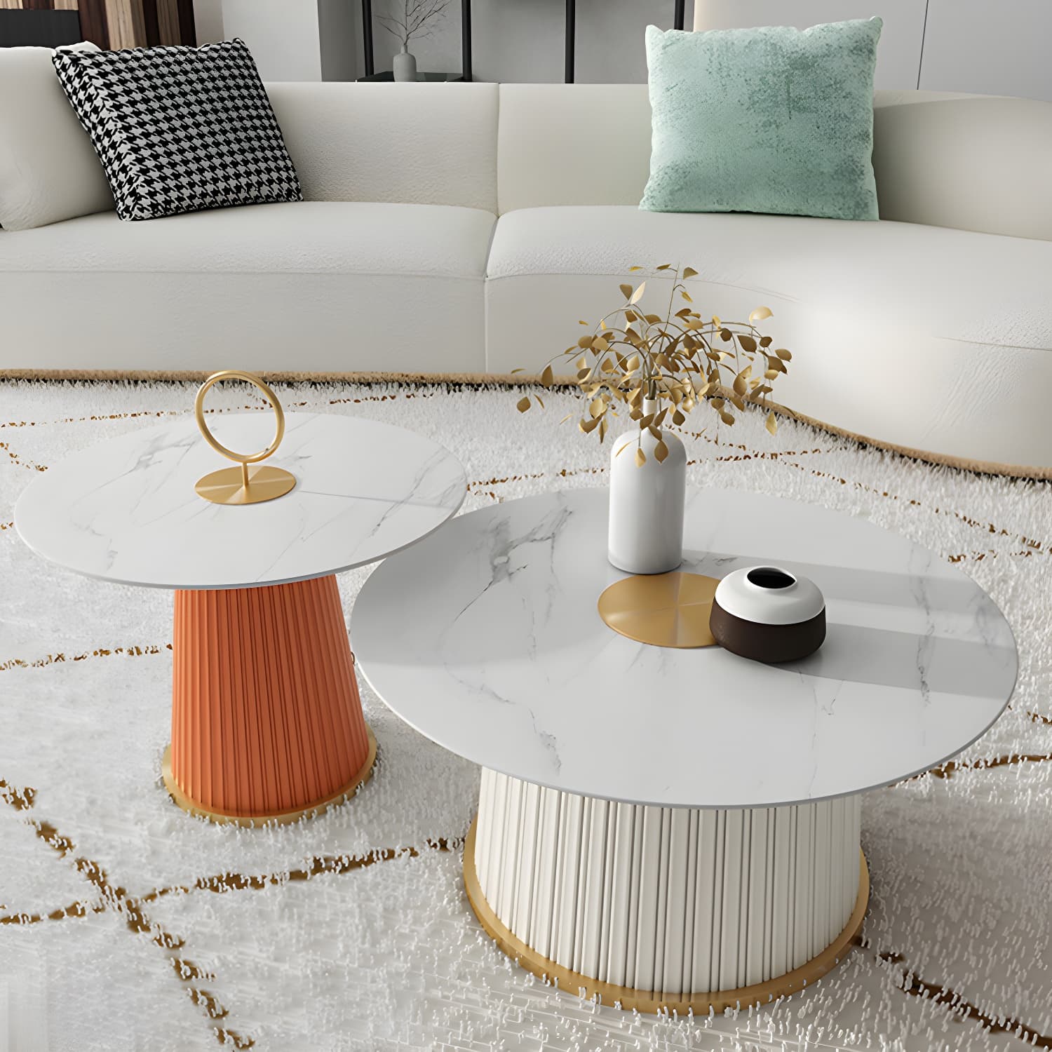 Modern Metal Cocktail Table Round Pedestal Coffee Table - White - image 16