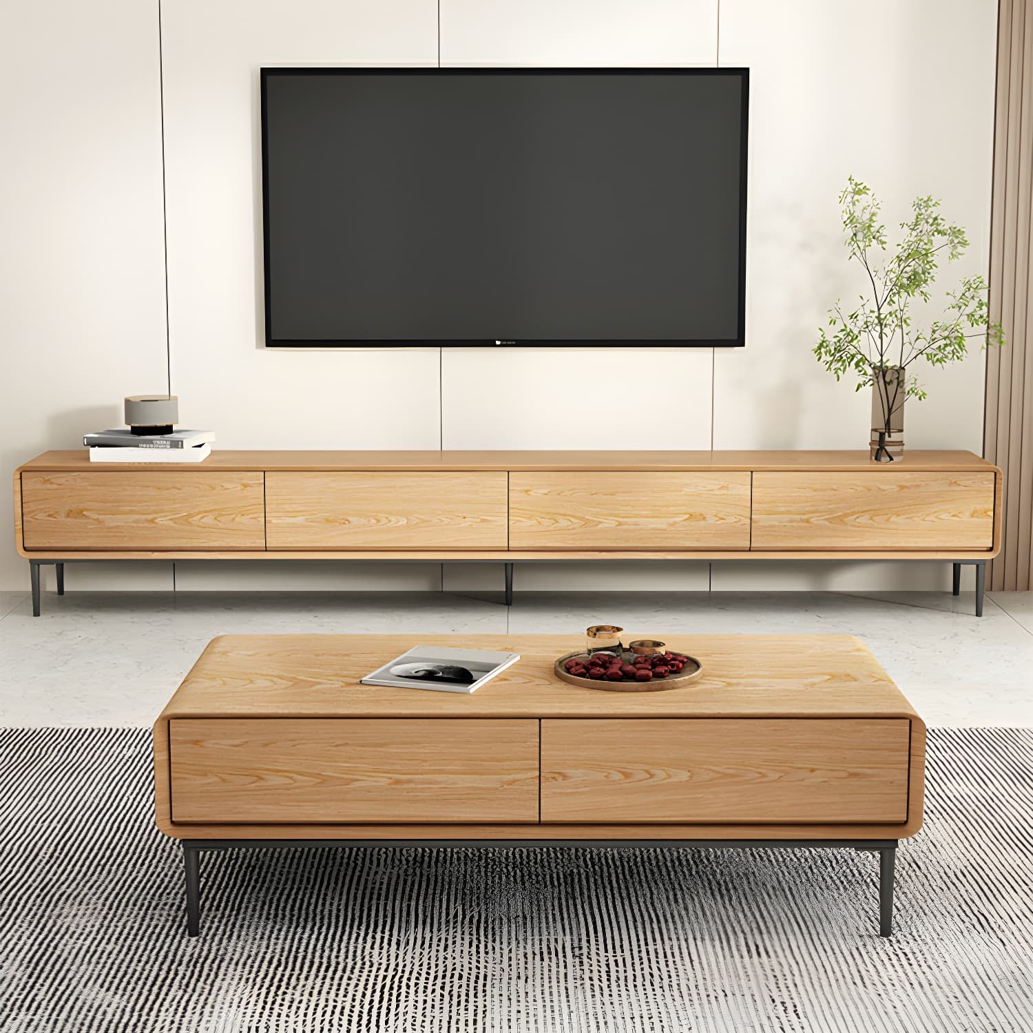 Contemporary Wood Media Console TV Stand in Natural with Drawers - image 4