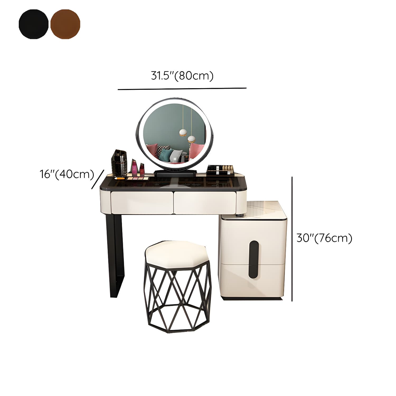 Glam Glass Vanity Dressing Table 29.9" H Bedroom Makeup Counter with Drawer - image 28