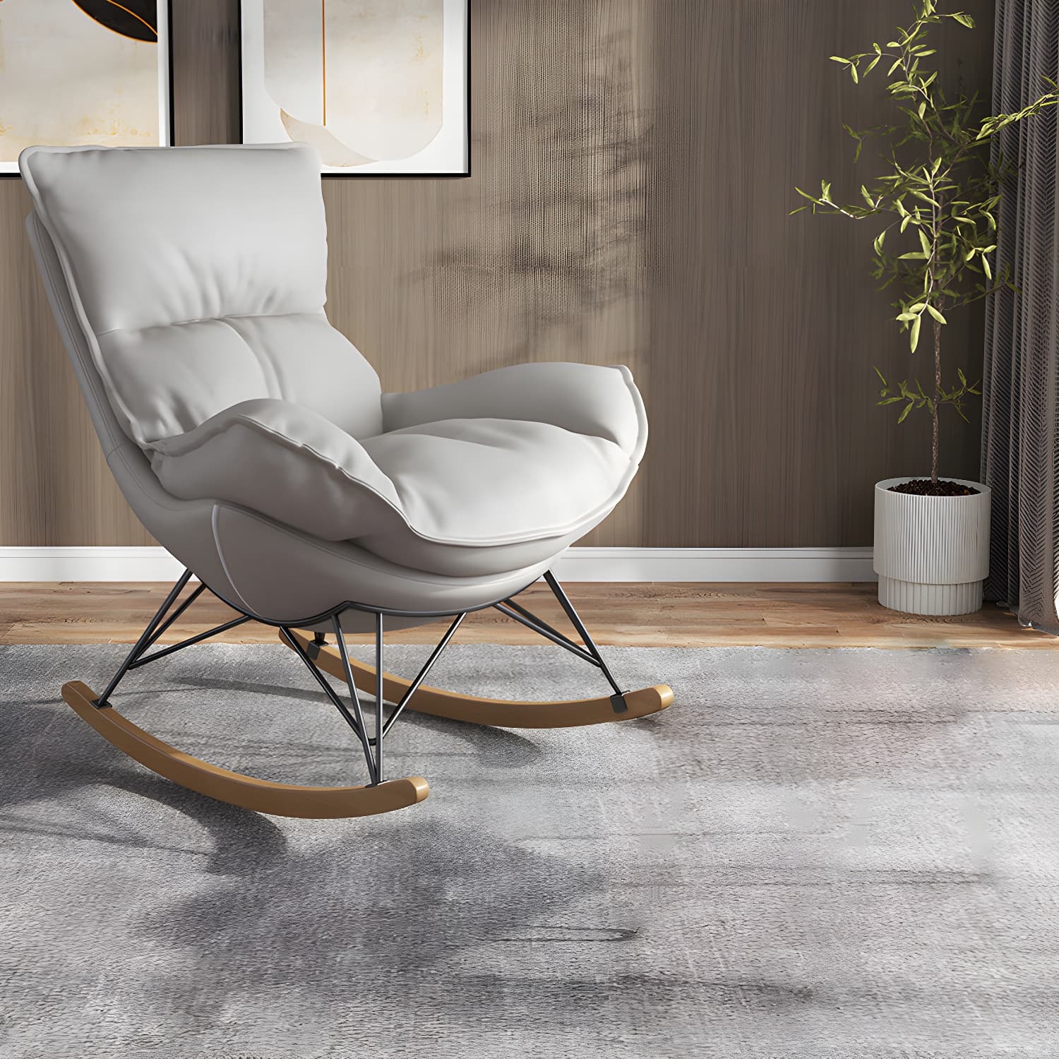 Contemporary Rocking Chair Faux Leather Waterproof Glider Chair with Removable Cushions - image 21