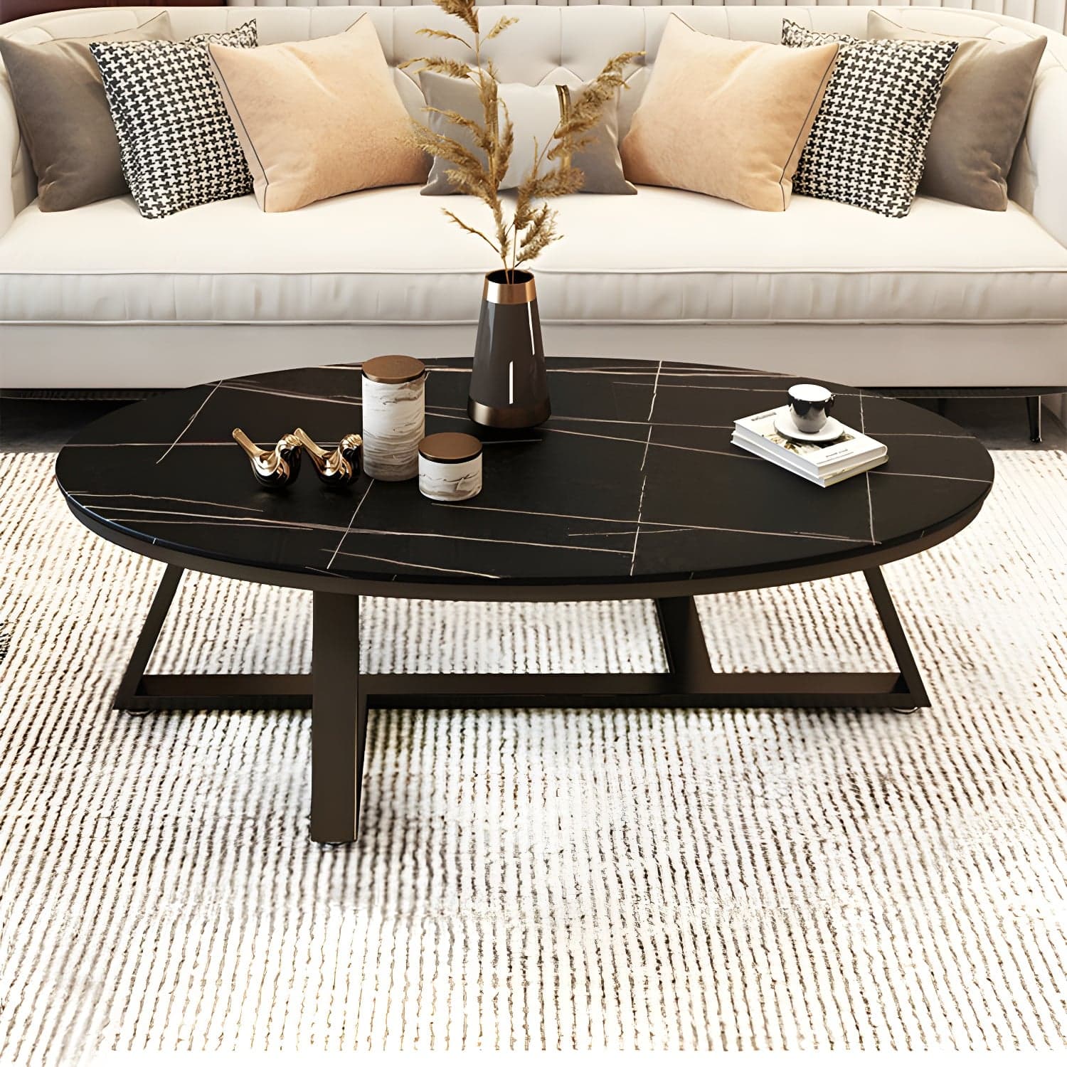 Faux Marble and Stone Coffee Table Cross Legs Cocktail Table - image 4