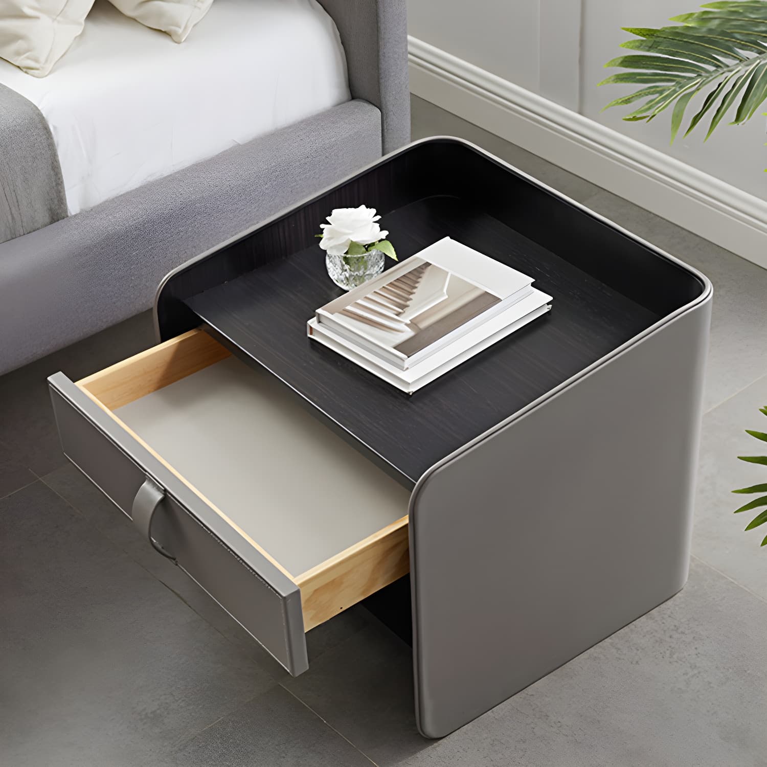 Faux Leather Nightstand Modern 1 - Drawer Accent Table Nightstand - image 8
