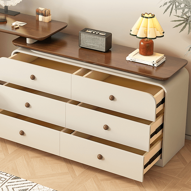 Cream Modish Large Vanity Set with Reclaimed Wood Table Top, 3/6 Drawers, and Light Up Mirror - image 4