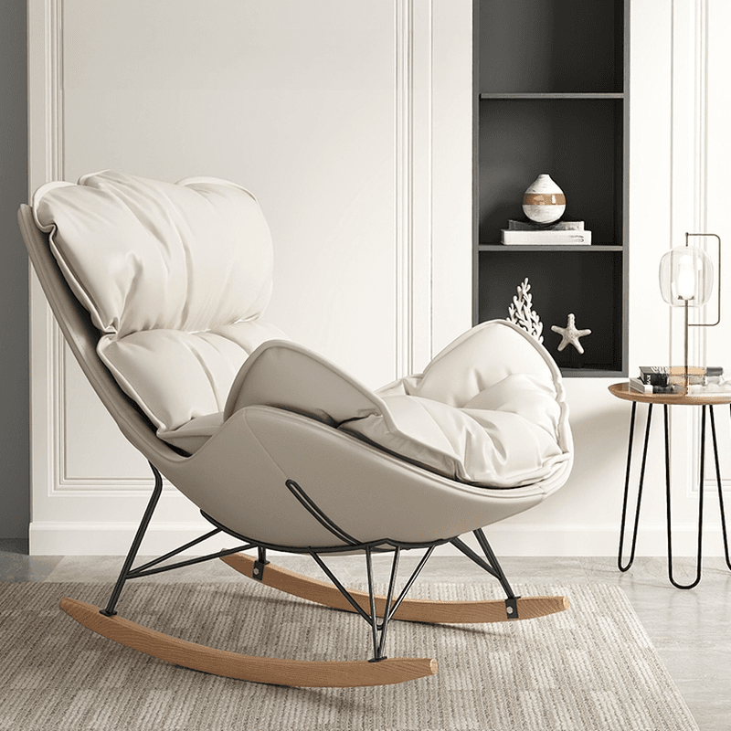 Grey/Chalk/Amber Contemporary Alloy 2 Piece Set Rocking Armchair with Padded Upholstery and Ottoman - image 7
