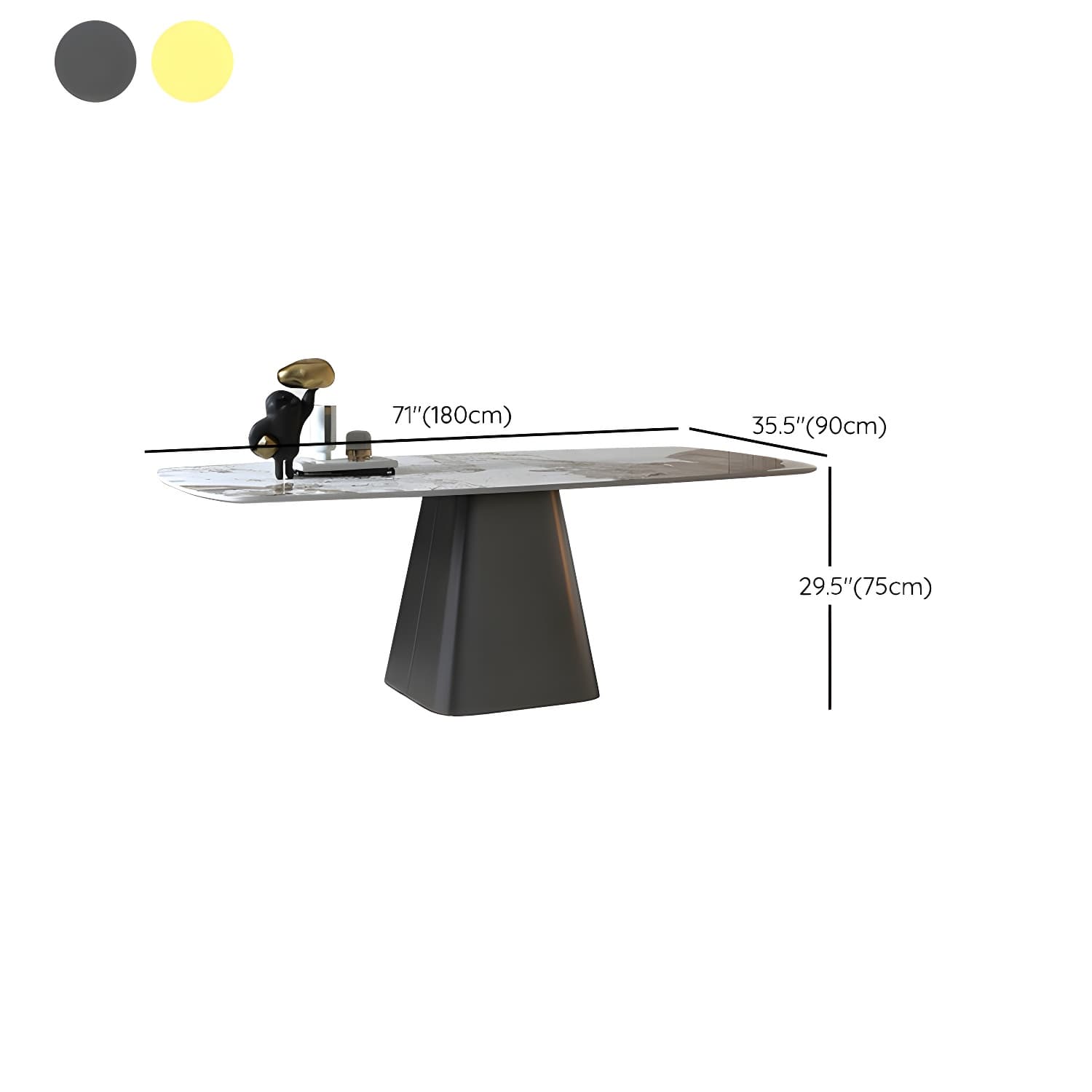 Rectangle White Stone Glam Dining Table with Steel Pedestal Base - image 18
