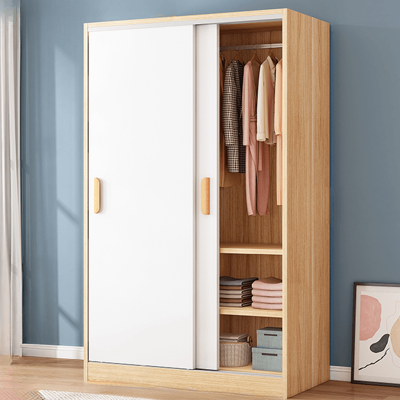 Minimalist Manufactured Wood Cabinet Armoire with Soft Close Door, Interior Shelves, and Clothing Rod