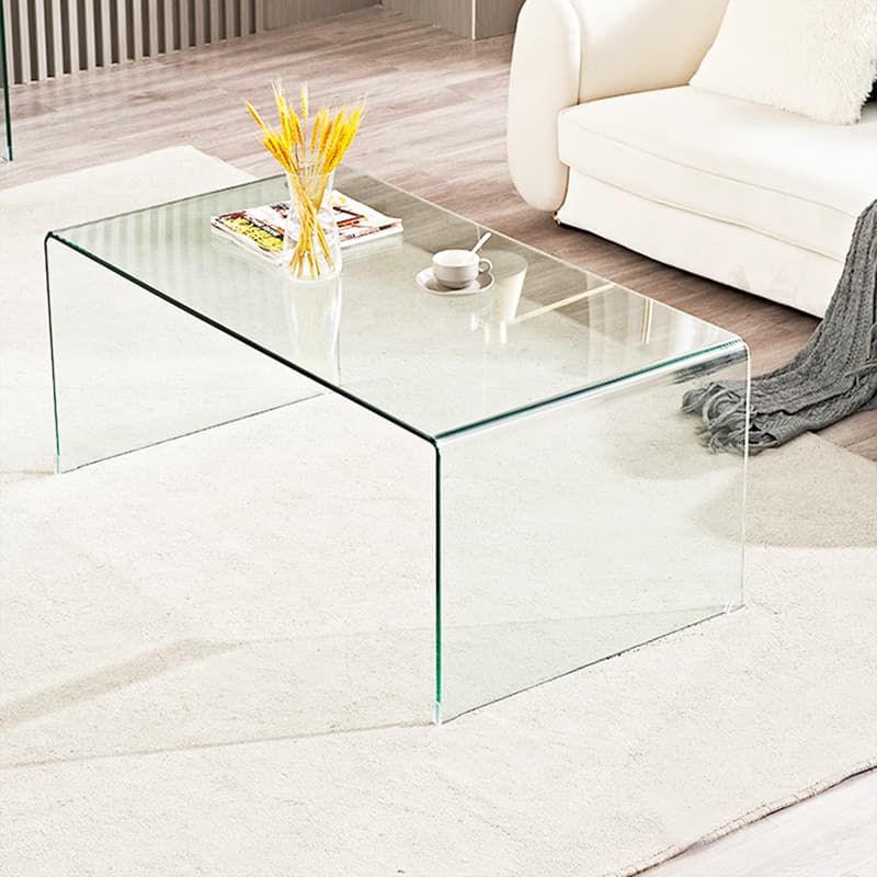 Modern Glass Coffee Table with Transparent Rectangular Top & Sleek Sled Base - image 5