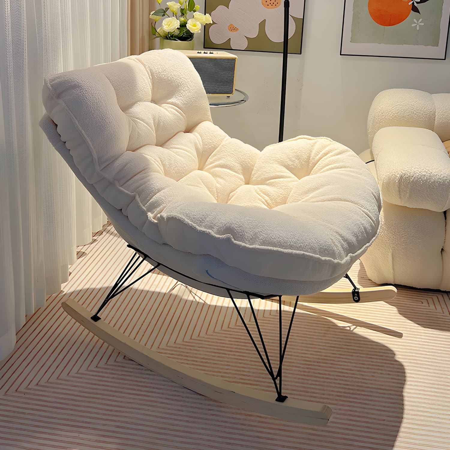 Modern Tufted Upholstered Rocking Chair with Natural Wood Legs - image 12