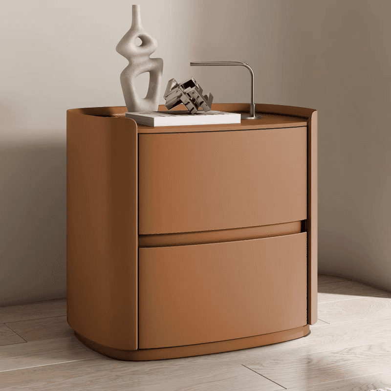 Art Deco Drawer Storage Nightstand with 2 Drawers and Artificial Leather Countertop