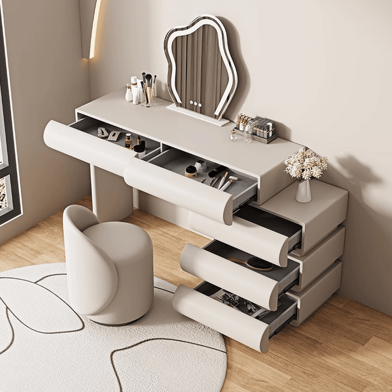 Modish Large/Standard Makeup Vanity/Vanity Set with White Seating, 5 Drawers, Timber Frame, and Mirror Lights - image 5