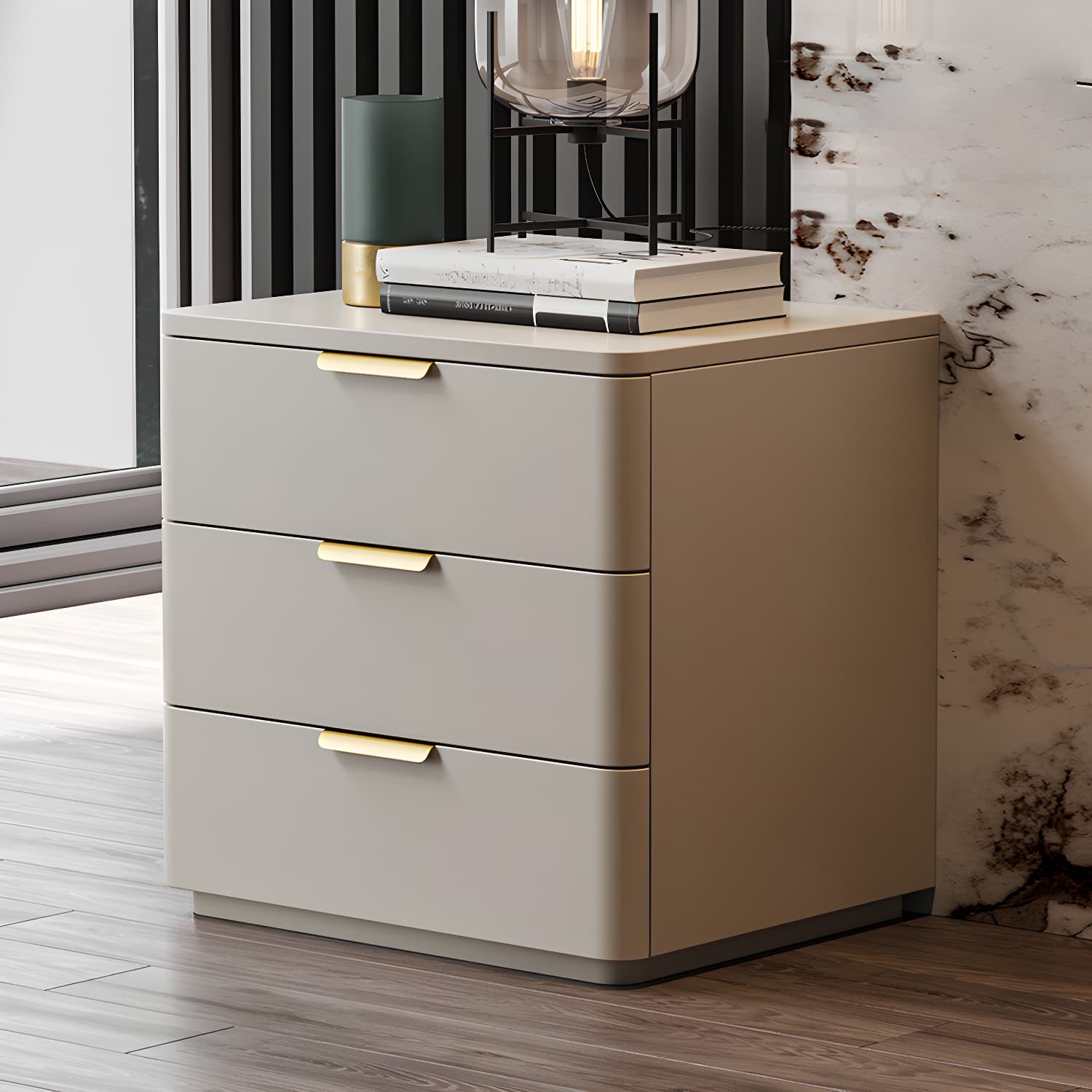 Contemporary Accent Table Nightstand Leather Nightstand with 3 Drawers - image 6