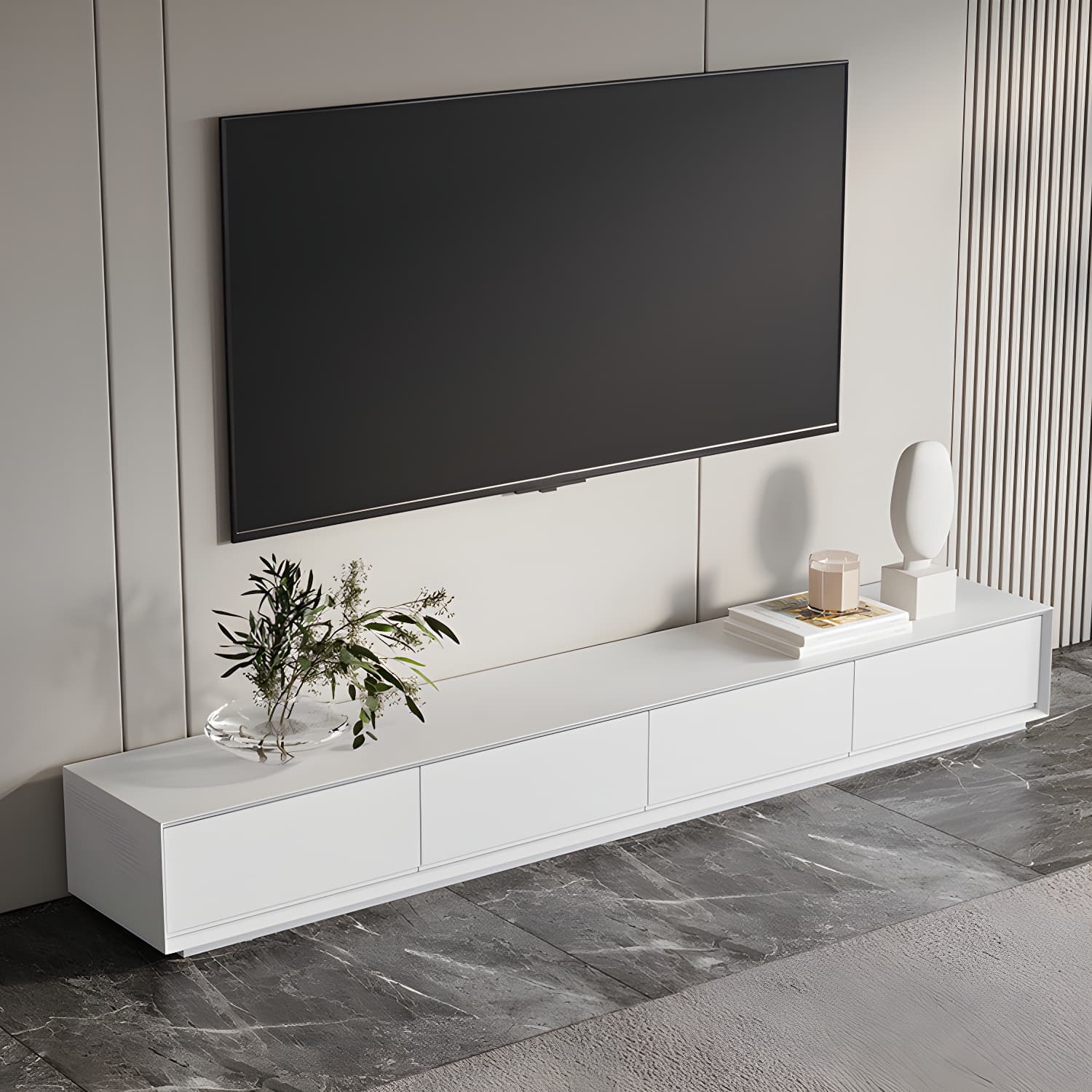White Wood TV Stand Modernism TV Stand With Drawers for living Room - image 3