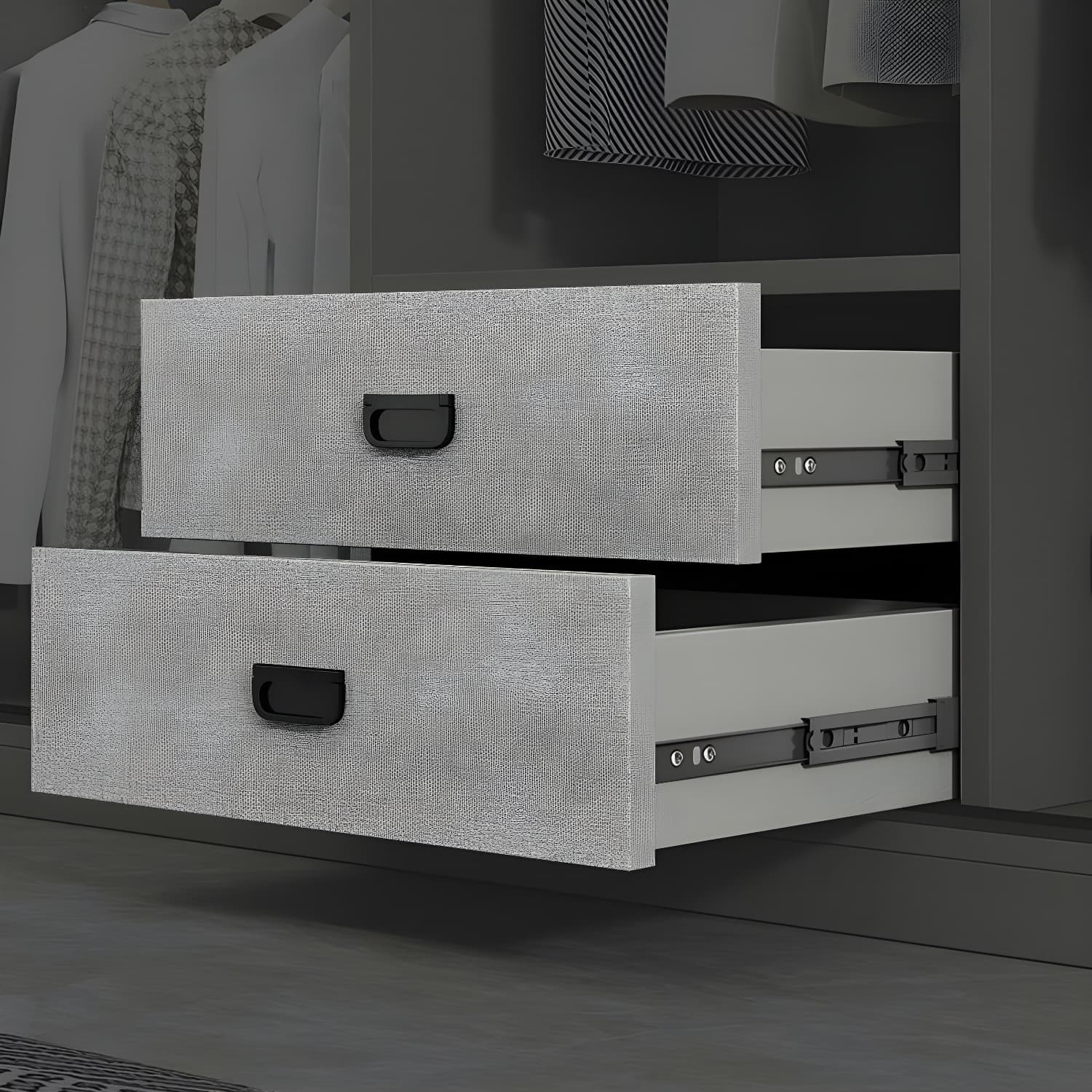 Contemporary Wood Grey Cloth Rod Included Wardrobe with Shelves - image 9