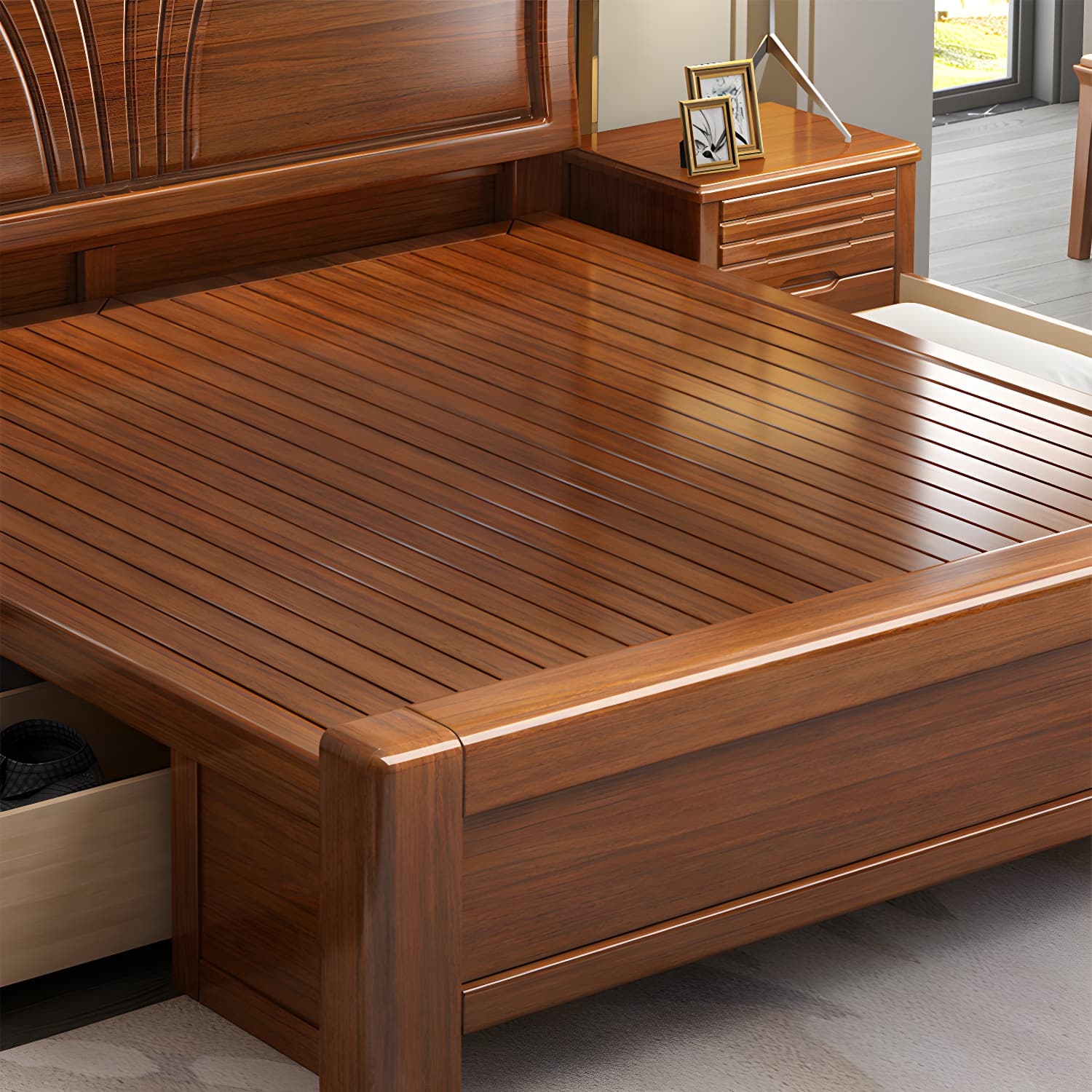 Traditional Style Bed Frame Walnut Standard Bed with Headboard - image 7