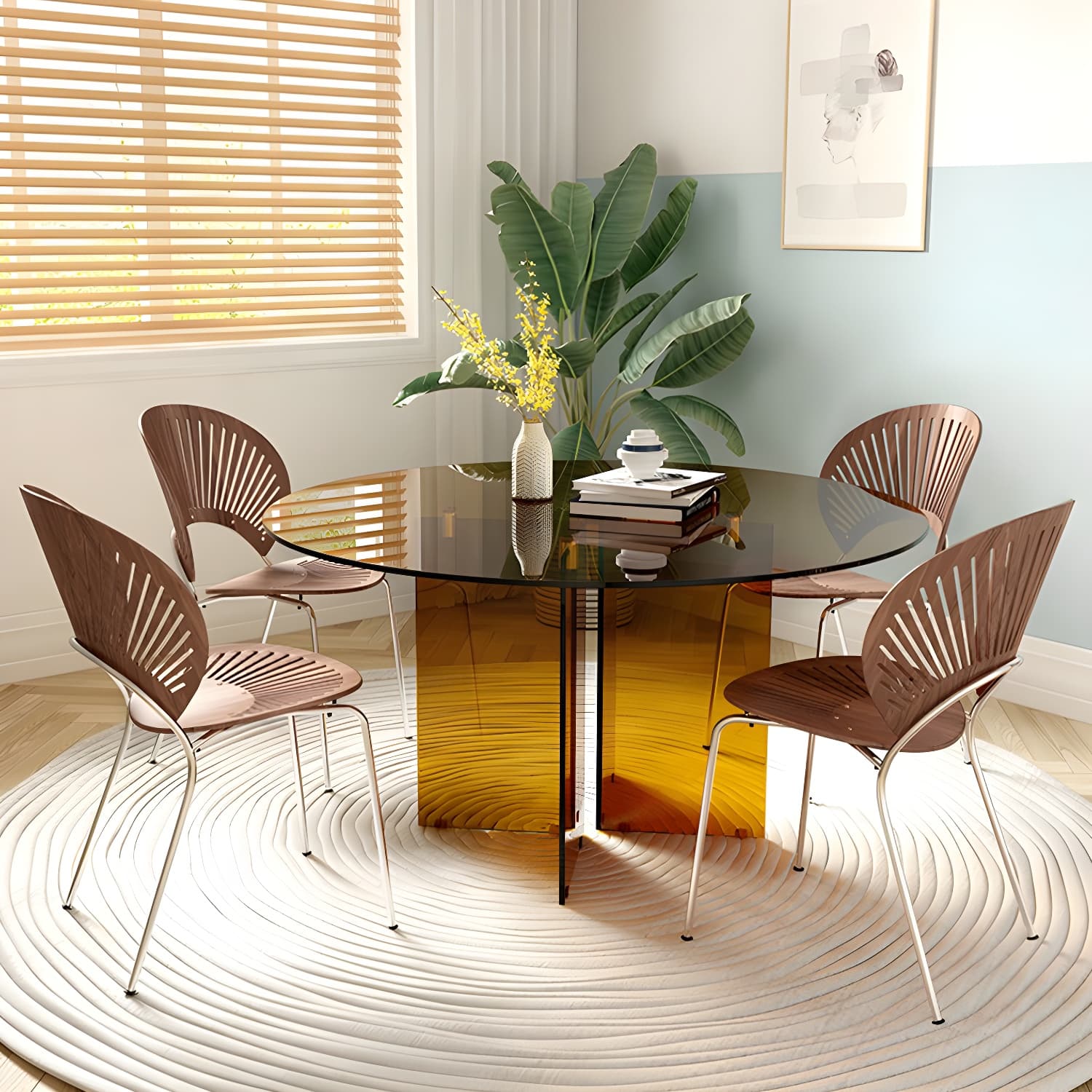 Round Glass Dining Table Modern Style Dining Table for Home Use - image 3