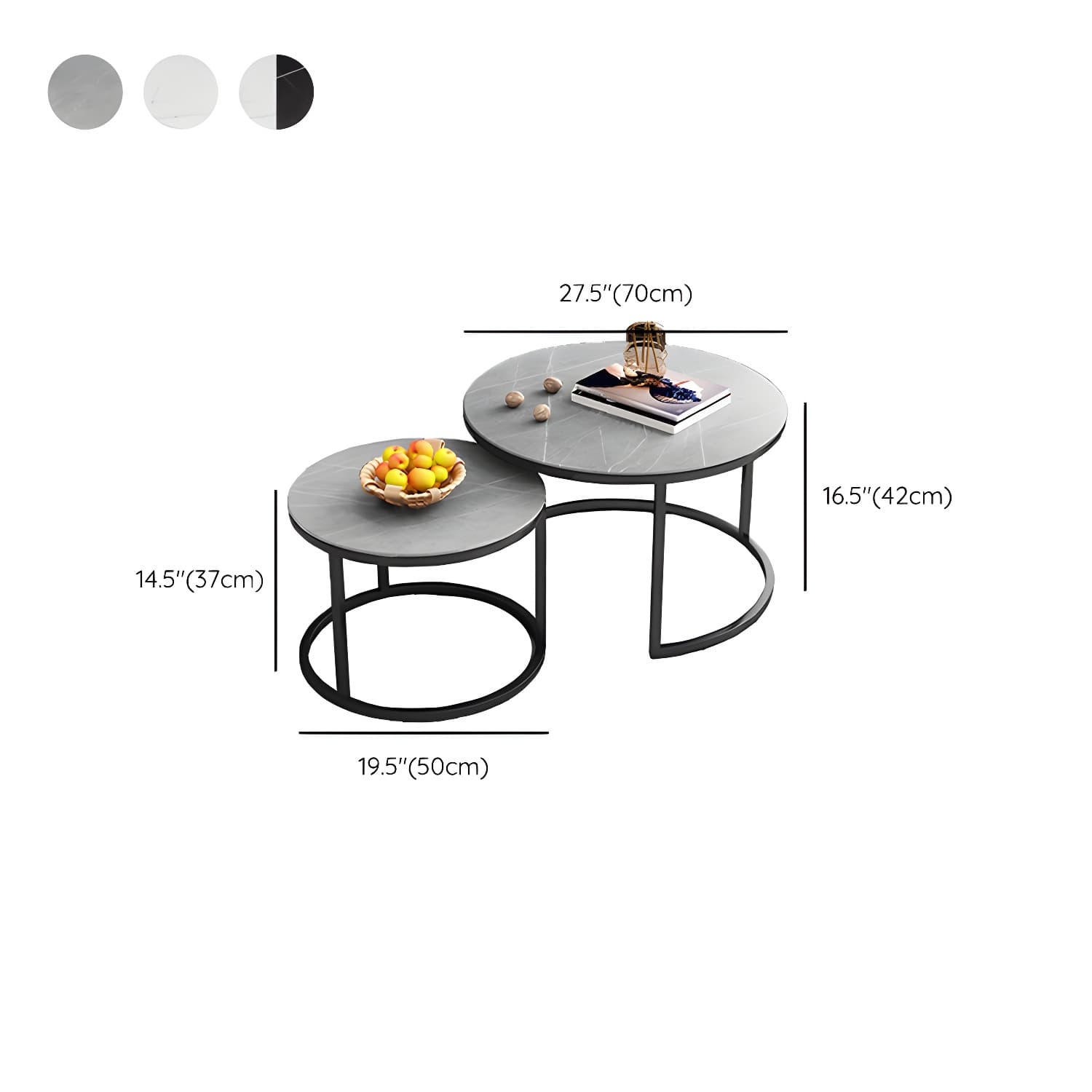 Modern Nesting Coffee Table Set Frame Round Coffee Table Set with Drawer - image 22